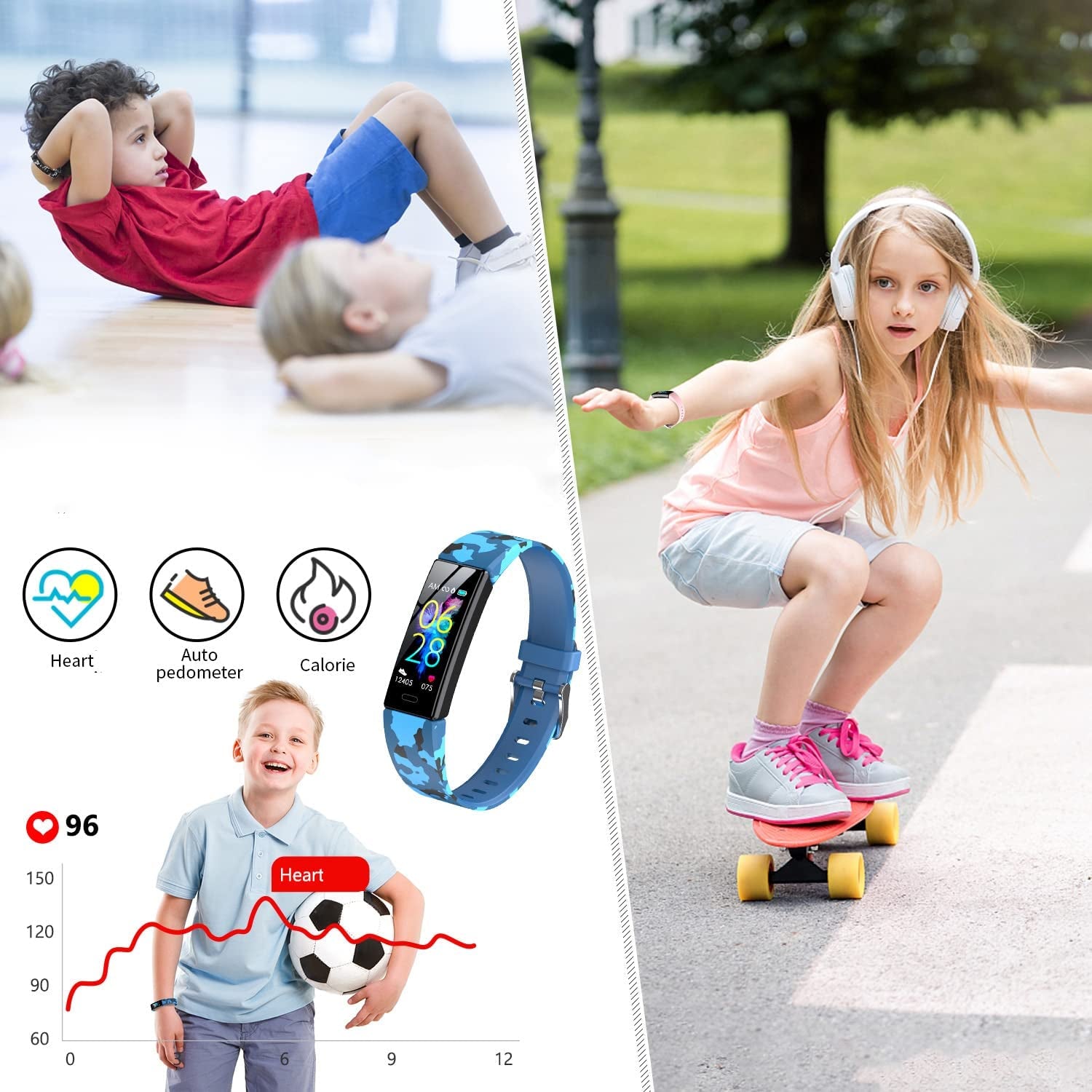 Kids Fitness Tracker Watch – Smart Activity Tracker with Pedometer, Stopwatch, IP68 Waterproof, 11 Sports Modes, Compatible for Ages 6-16