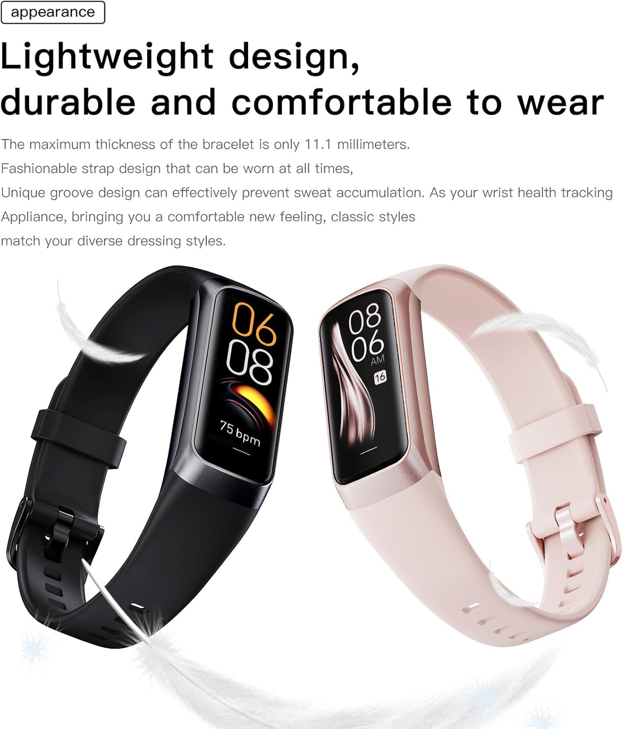 Keep Health Fitness Tracker for Women & Men AMOLED Display | Blood Pressure Monitor | Step & Calorie Tracker | IP68 Waterproof | Compatible with Android & iOS