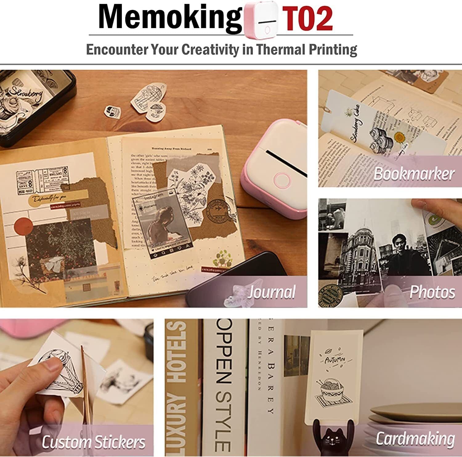 Phomemo T02 Mini Thermal Printer – Portable Pocket Bluetooth Printer for Photos, Labels & Stickers