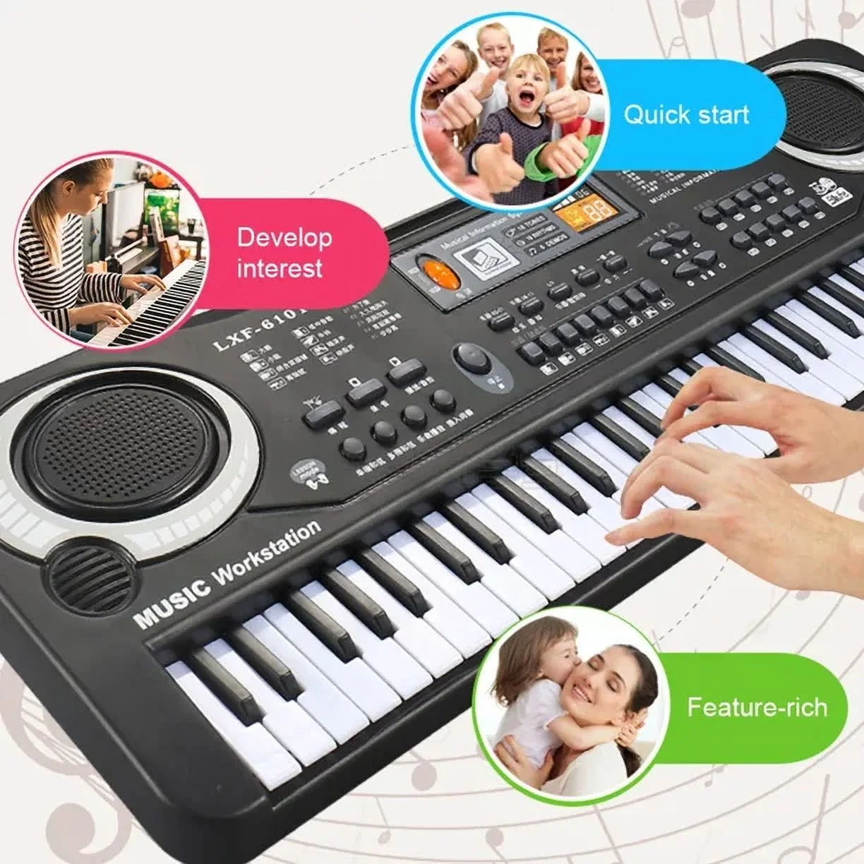 Electronic Keyboard Piano for Kids – 61 Keys Digital Music Keyboard with Microphone, Beginner-Friendly Musical Instrument