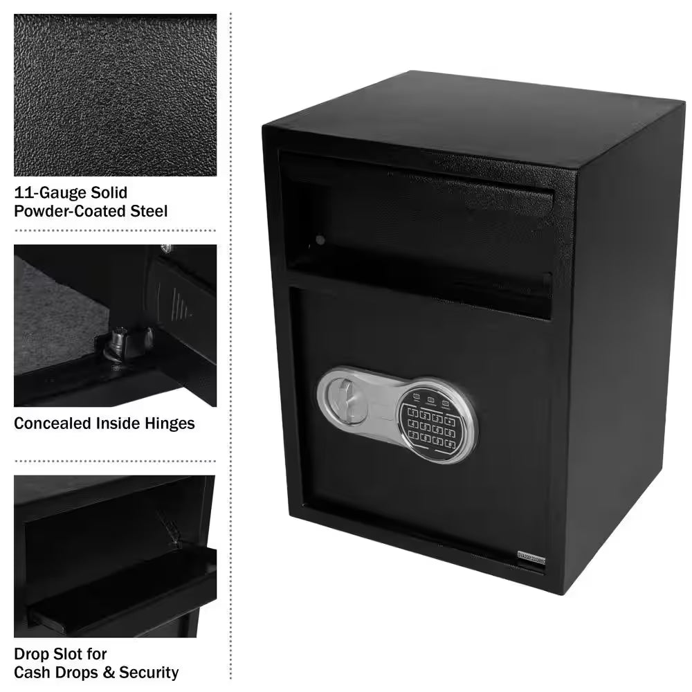 Electronic Safe Deposit Box – Digital Security Safe with Keypad & Override Keys, Black