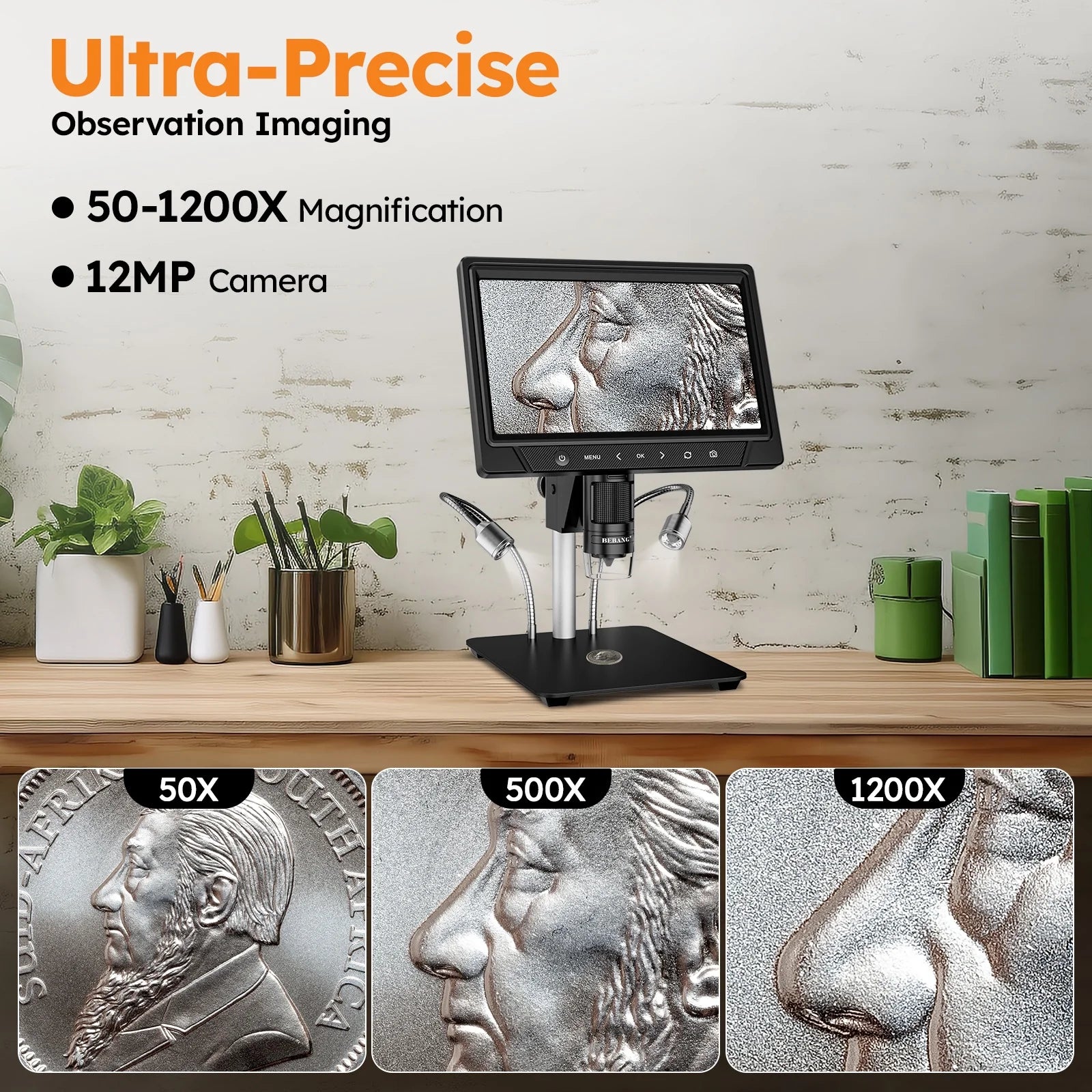 🔬 BEBANG 10.1" LCD Digital Microscope – 1200X Magnification with 12MP Camera, Dual LED Lighting, 1080P Imaging, Remote Control, and 32GB SD Card