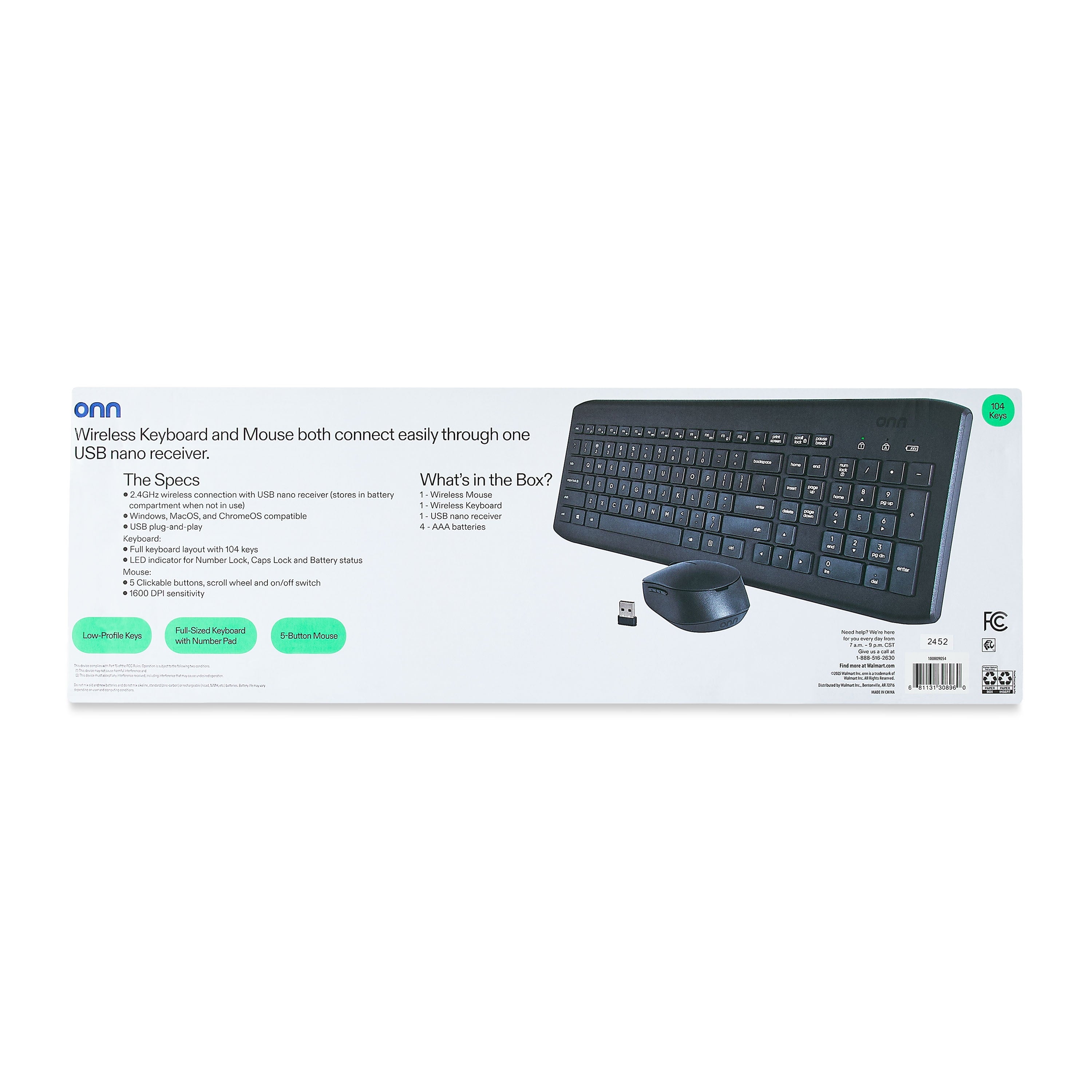Wireless Keyboard & Mouse Combo – 104 Keys, USB Nano Receiver, Greystone