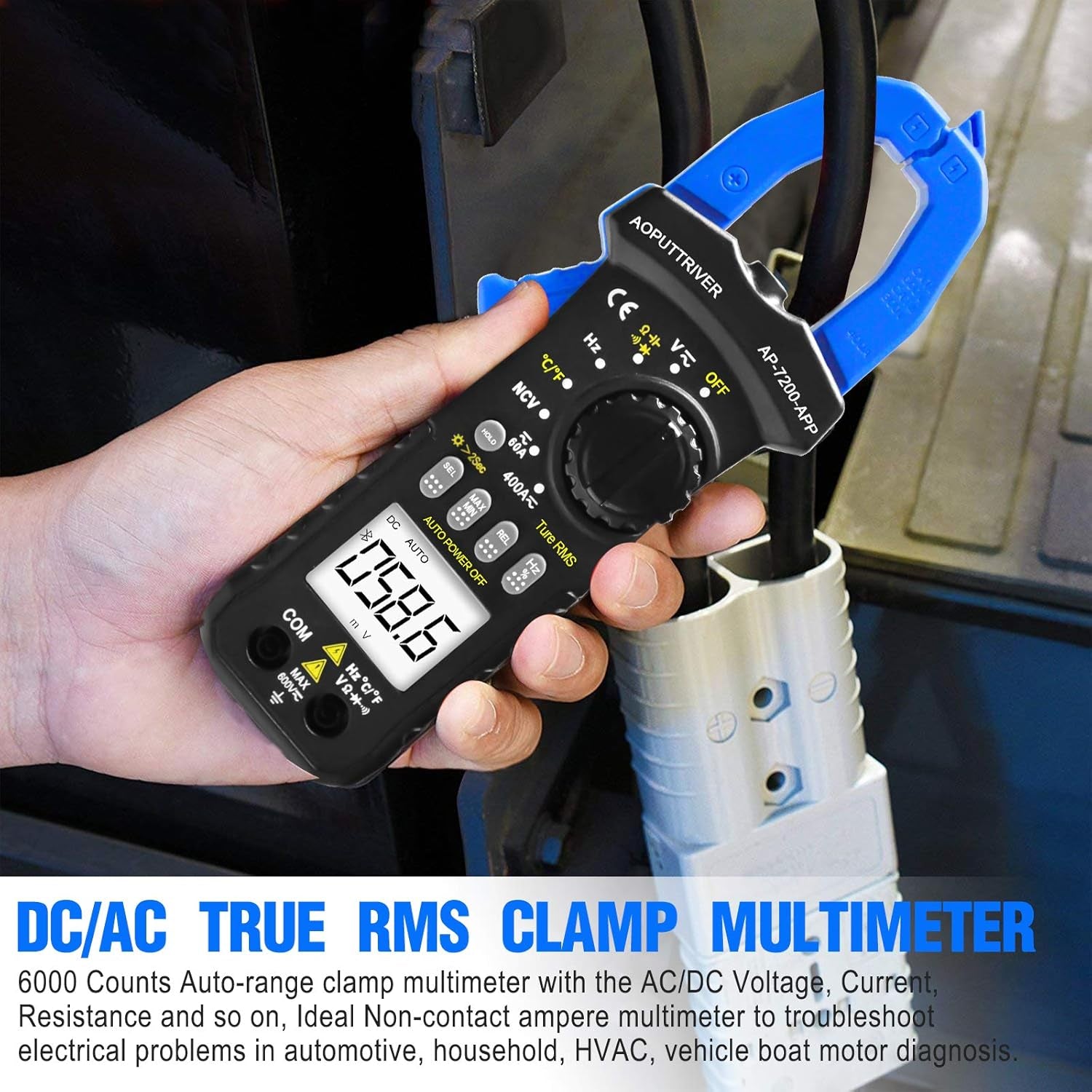 🔧 AP-7200APP Bluetooth Digital Clamp Meter – Auto-Ranging 6000 Counts Multimeter for AC/DC Current, Voltage, Resistance, Capacitance & Continuity Testing