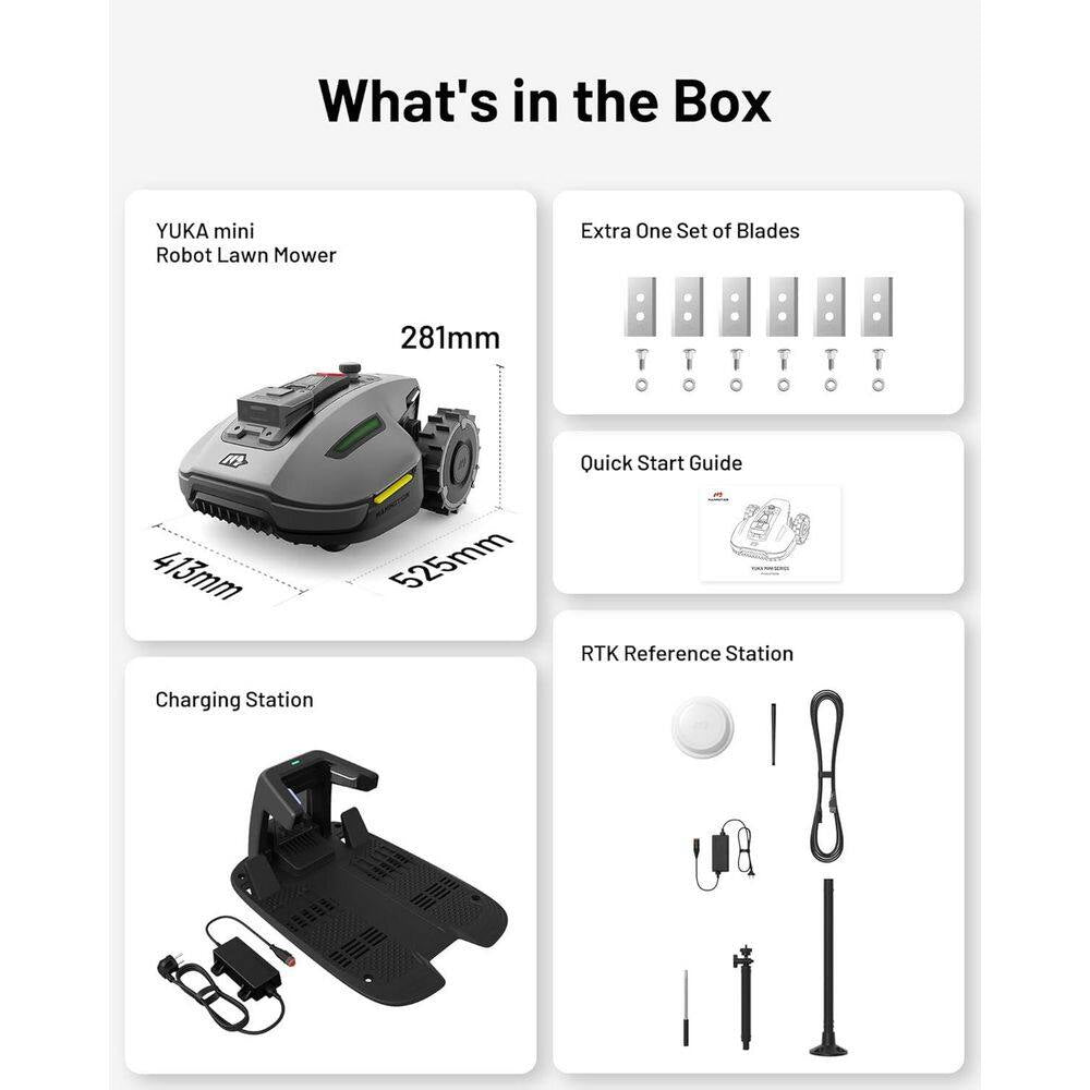 YUKA Mini 800H Robot Lawn Mower – 7.5 In. Cutting Deck | 0.4 Acres | Adjustable Height & Ultrasense AI Vision