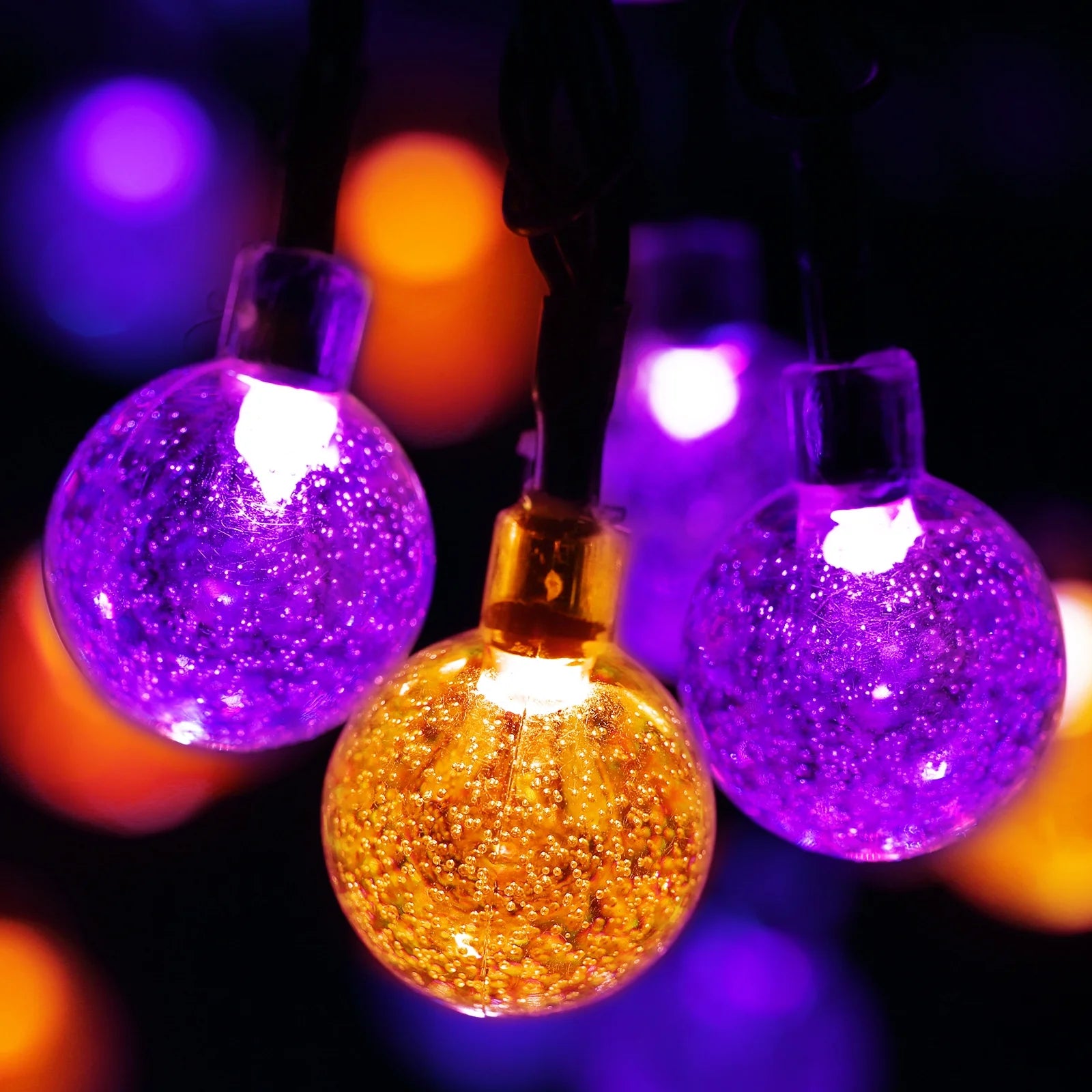 Solar Halloween String Lights – 35.6Ft 60 LED Orange & Purple Globe Lights with 8 Modes, Waterproof Outdoor Lights for Patio, Garden, Yard, Porch & Halloween Decor