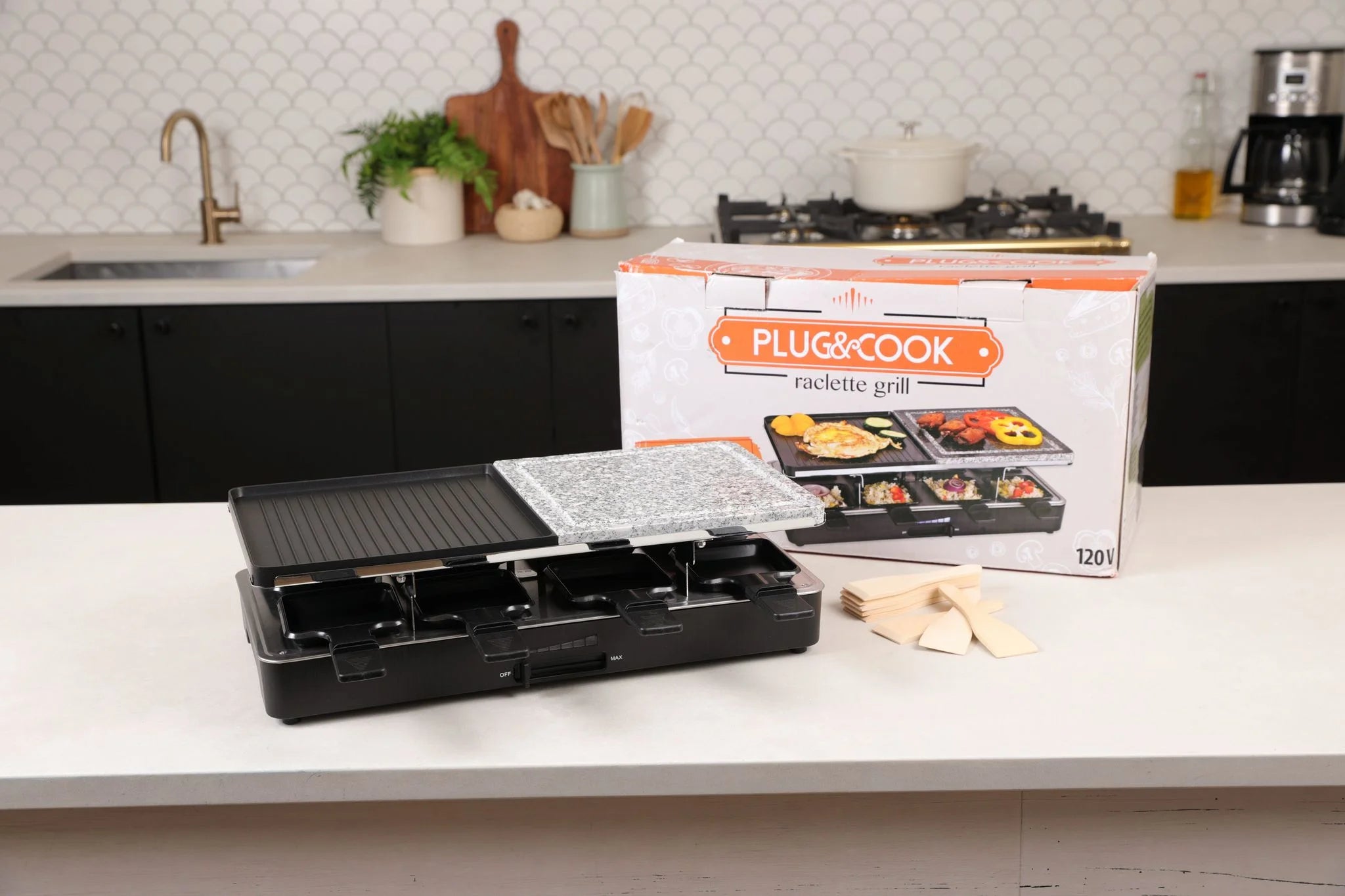 Electric Raclette Table Grill – Nonstick Grilling Plate & Cooking Stone for Indoor BBQ, Cheese Melting & Family Meals