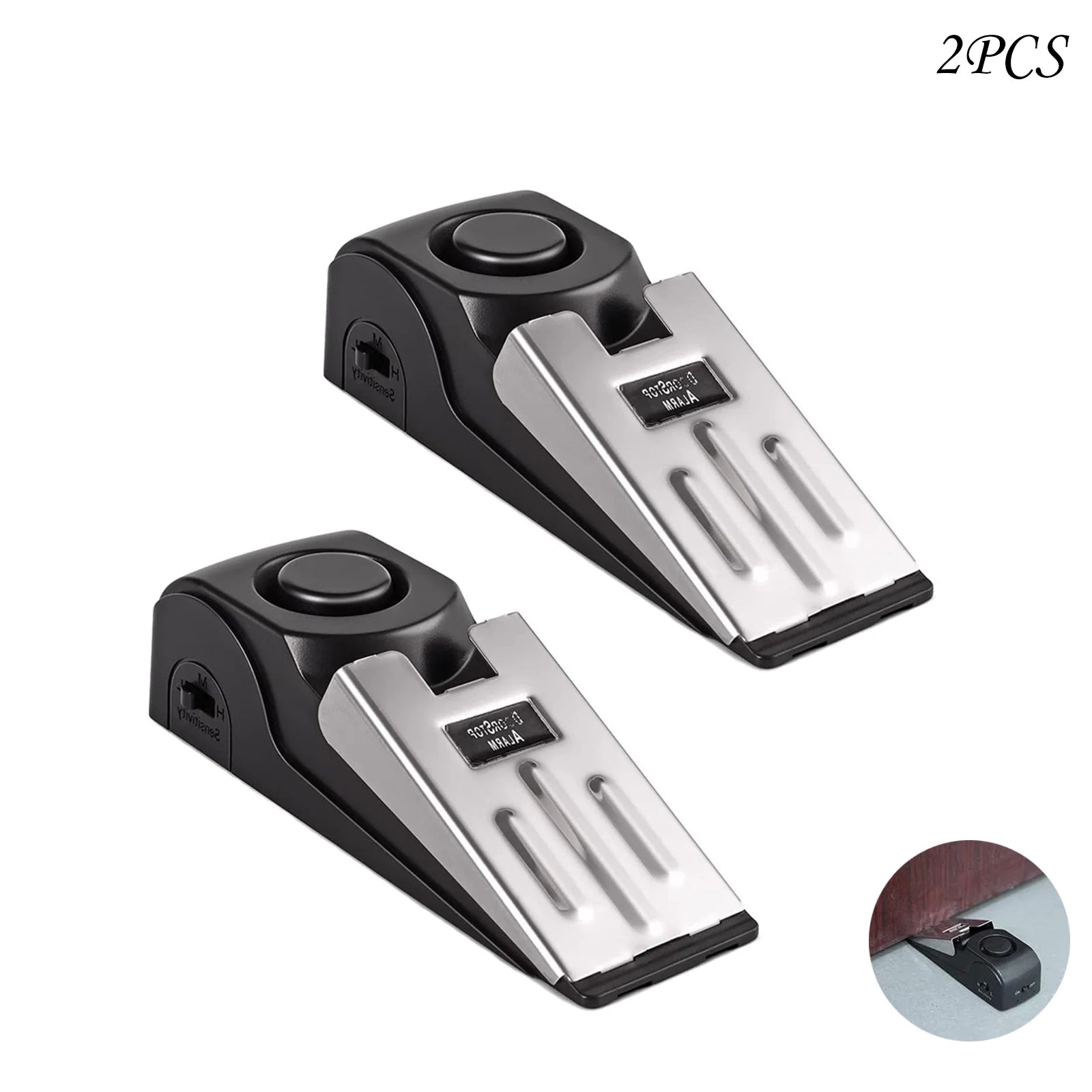 Door Stop Alarm, 2 Pack Door Stopper with 120DB Security Alarm, Door Security Devices for Home Travel, Black