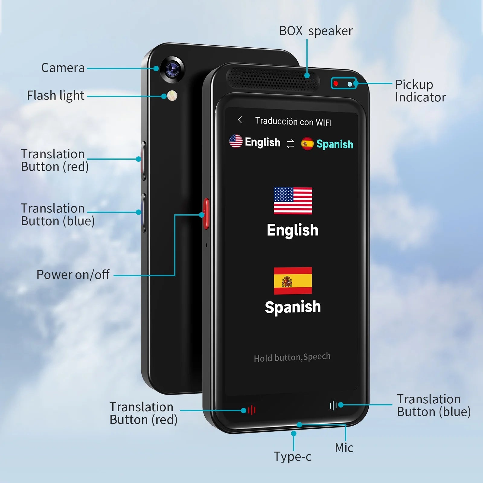 Language Translator Device – Two-Way Smart Voice & Photo Translator, Real-Time Online/Offline Translation for Travel, Business & Learning (Black)