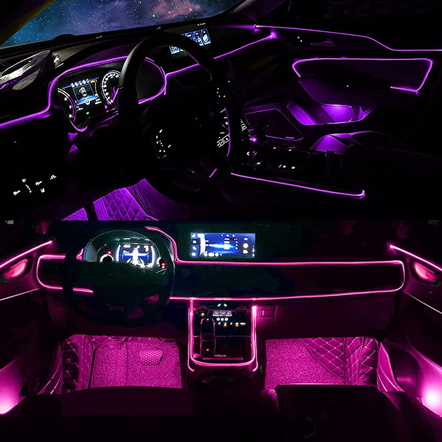 Interior Car LED Strip Lights – 6-in-1 RGB Ambient Lighting Kit with 315" Fiber Optic, Bluetooth APP Control & Music Sync