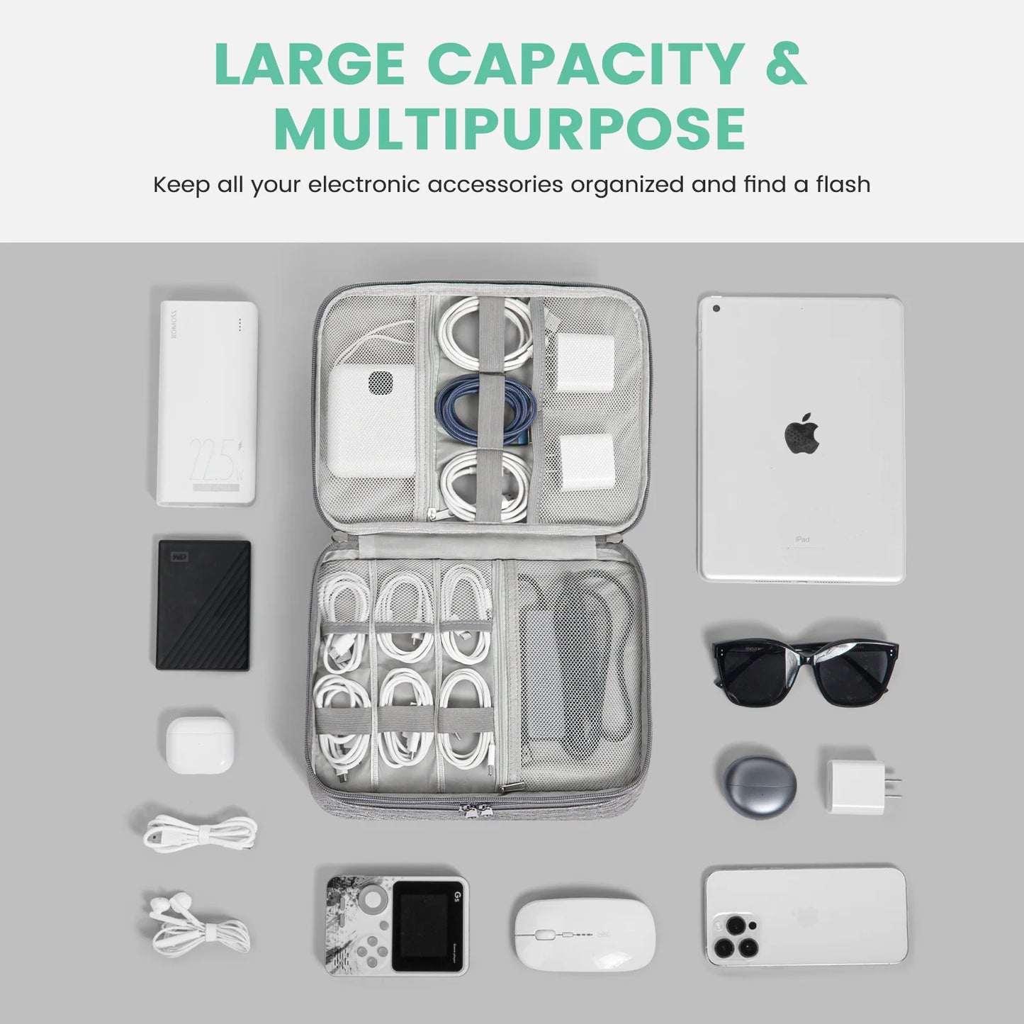 Electronics Organizer Travel Case – Water-Resistant Cable Organizer Bag for Cords, Chargers & Travel Essentials