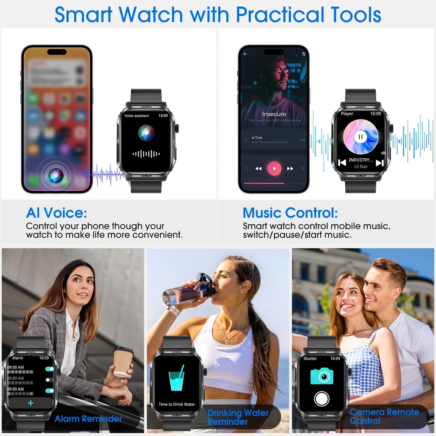 H5 Advanced Smart Watch with Bluetooth Call & Message Notifications – IP68 Waterproof, 100 Sports Modes, Compatible with iOS & Android