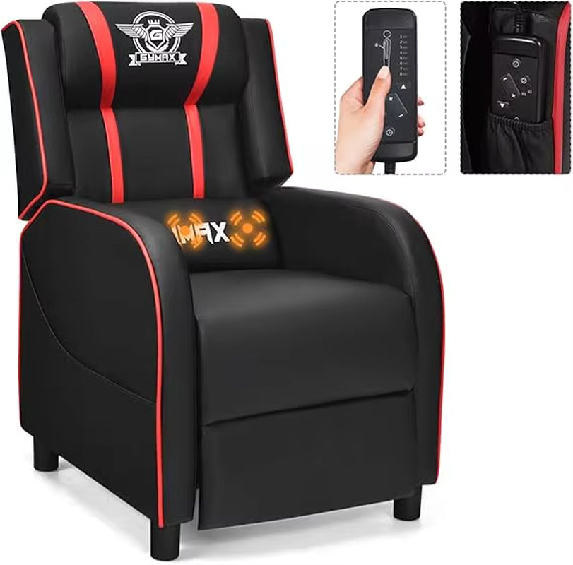 🎮 Gaming Recliner Massage Chair with Adjustable Footrest, Remote Control & Side Pocket – Ergonomic Racing-Style Lounge Chair for Ultimate Comfort