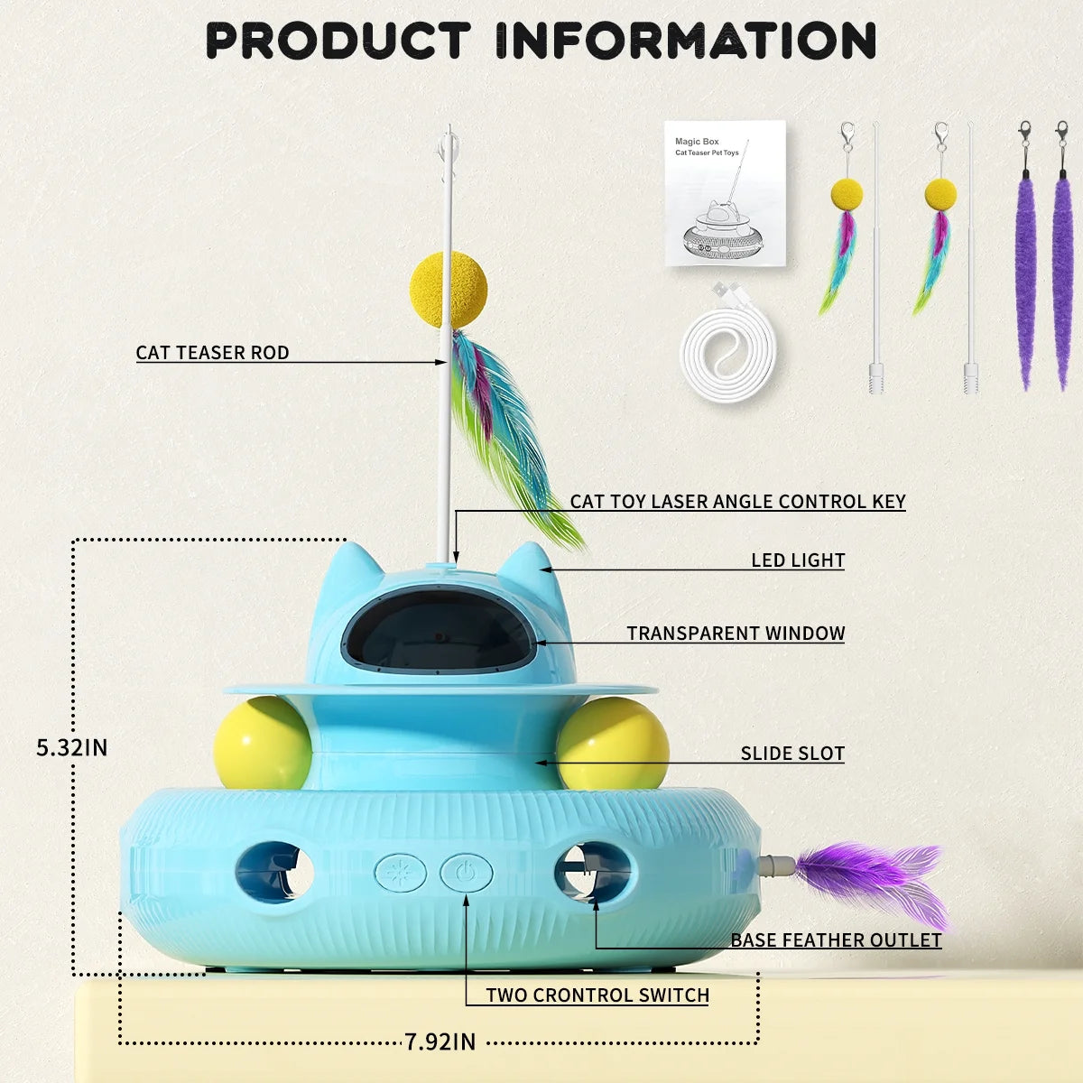 4-in-1 Interactive Cat Toy – USB Rechargeable Smart Feather Wand with Red Laser, Indoor Exercise Kitten Toy
