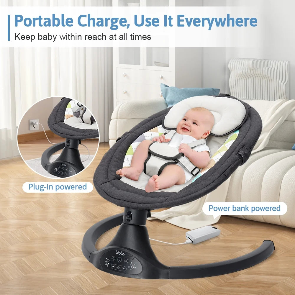 🍼 Electric Baby Swing with Bluetooth Music – 5 Sway Modes, 3 Timers, Black Infant Bouncer Rocker