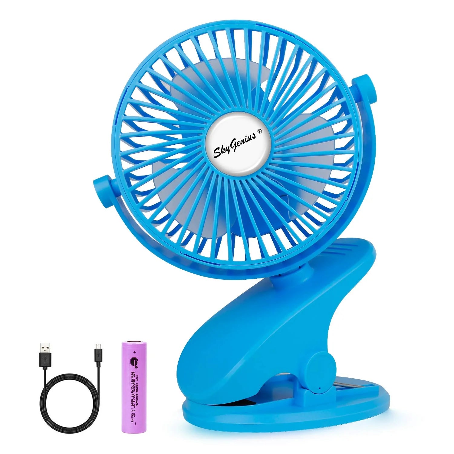 Portable Baby Stroller Fan – USB Rechargeable Clip-On Fan, Blue