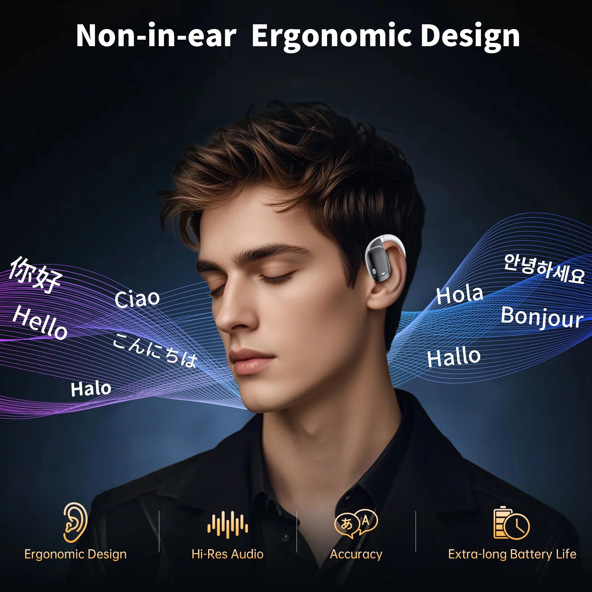 🎧 AI Translation Earbuds Real-Time – Wireless Bluetooth Headphones, 144 Languages Two-Way Translator, iOS & Android Compatible, for Travel, Business, Learning & Sports