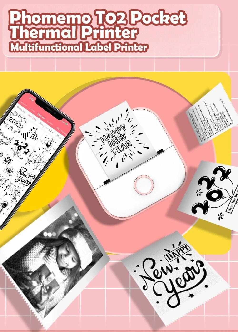 Phomemo T02 Mini Thermal Printer – Portable Pocket Bluetooth Printer for Photos, Labels & Stickers