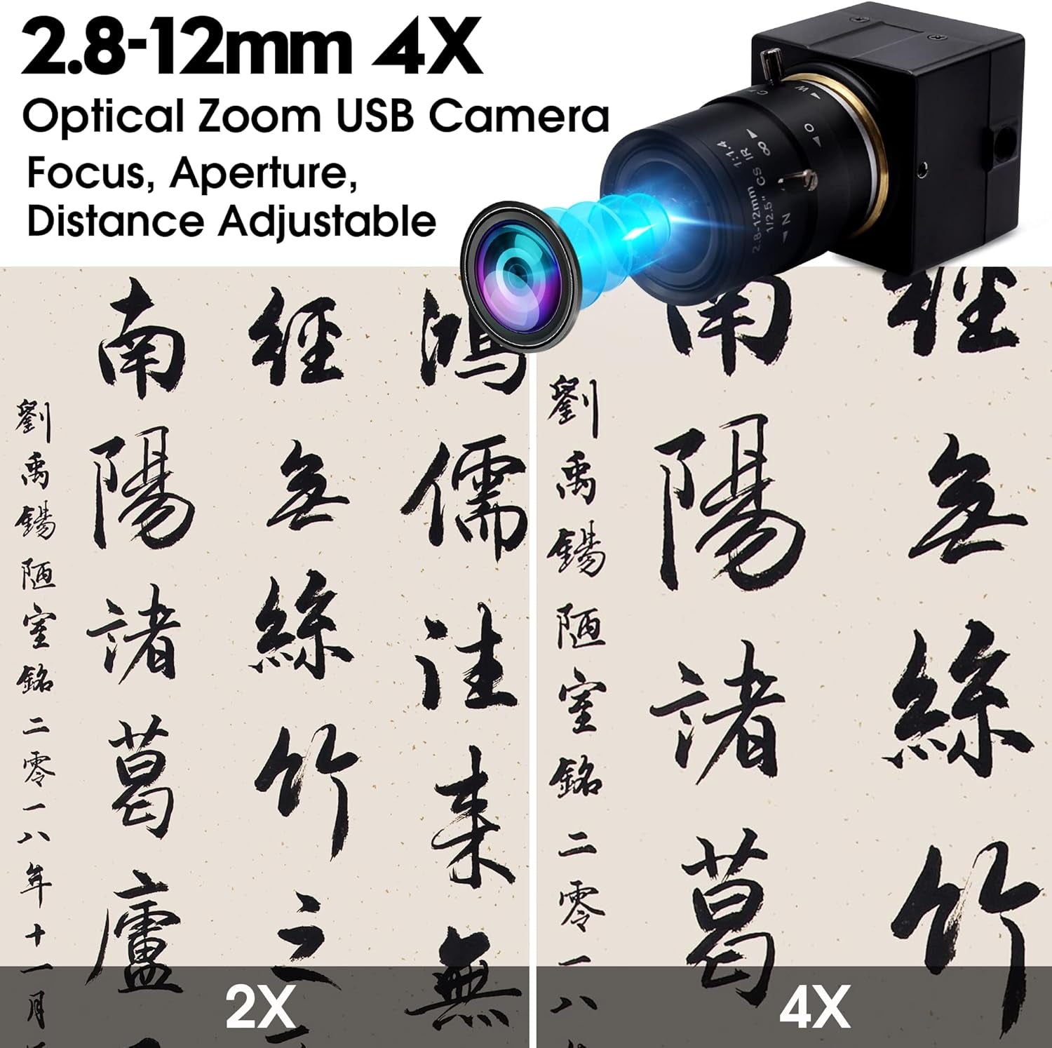 4K Ultra HD USB Camera with 2.8–12mm 4X Varifocal Manual Lens – UVC Compliant USB Webcam for Conference Calls, Live Streaming & OpenCV Support