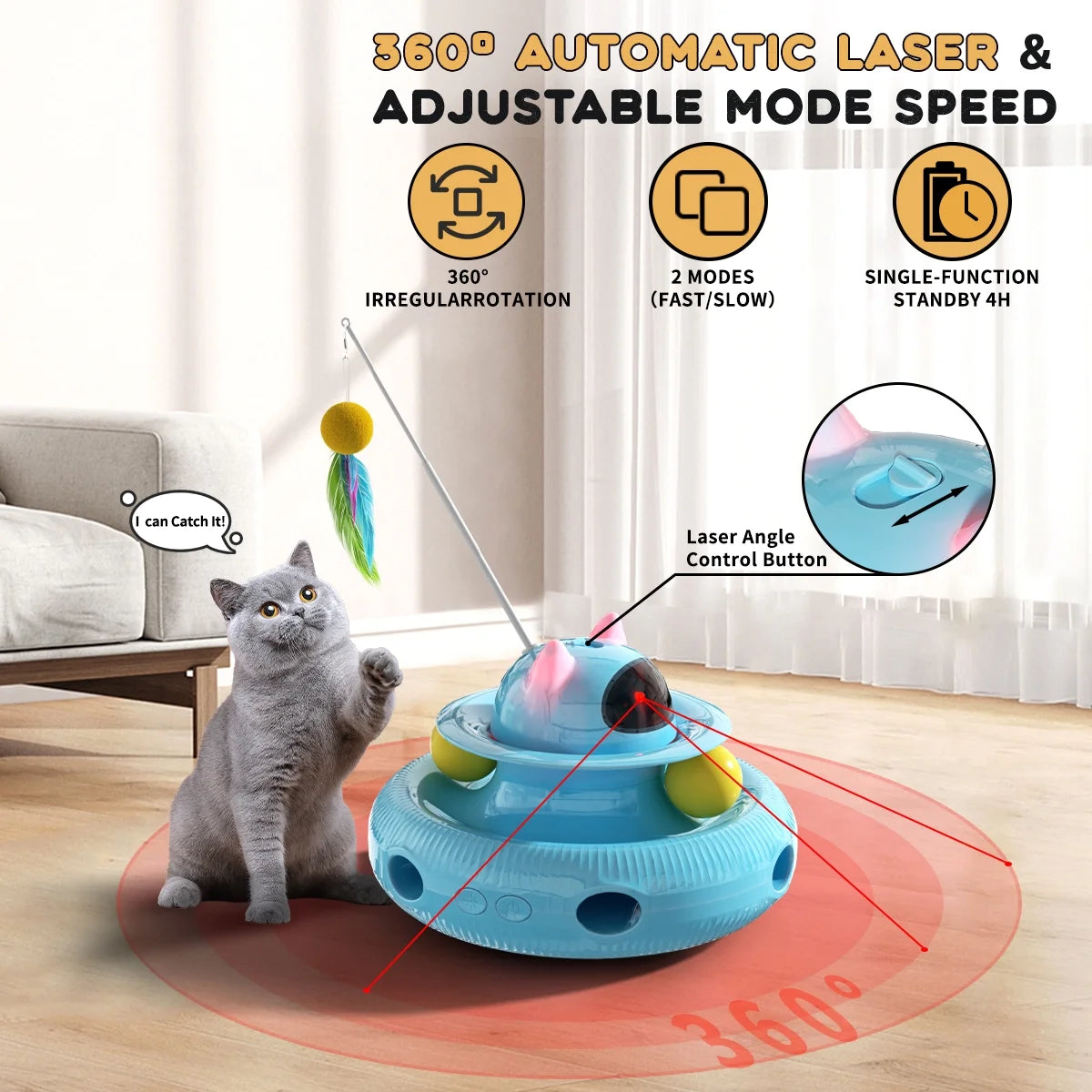 4-in-1 Interactive Cat Toy – USB Rechargeable Smart Feather Wand with Red Laser, Indoor Exercise Kitten Toy