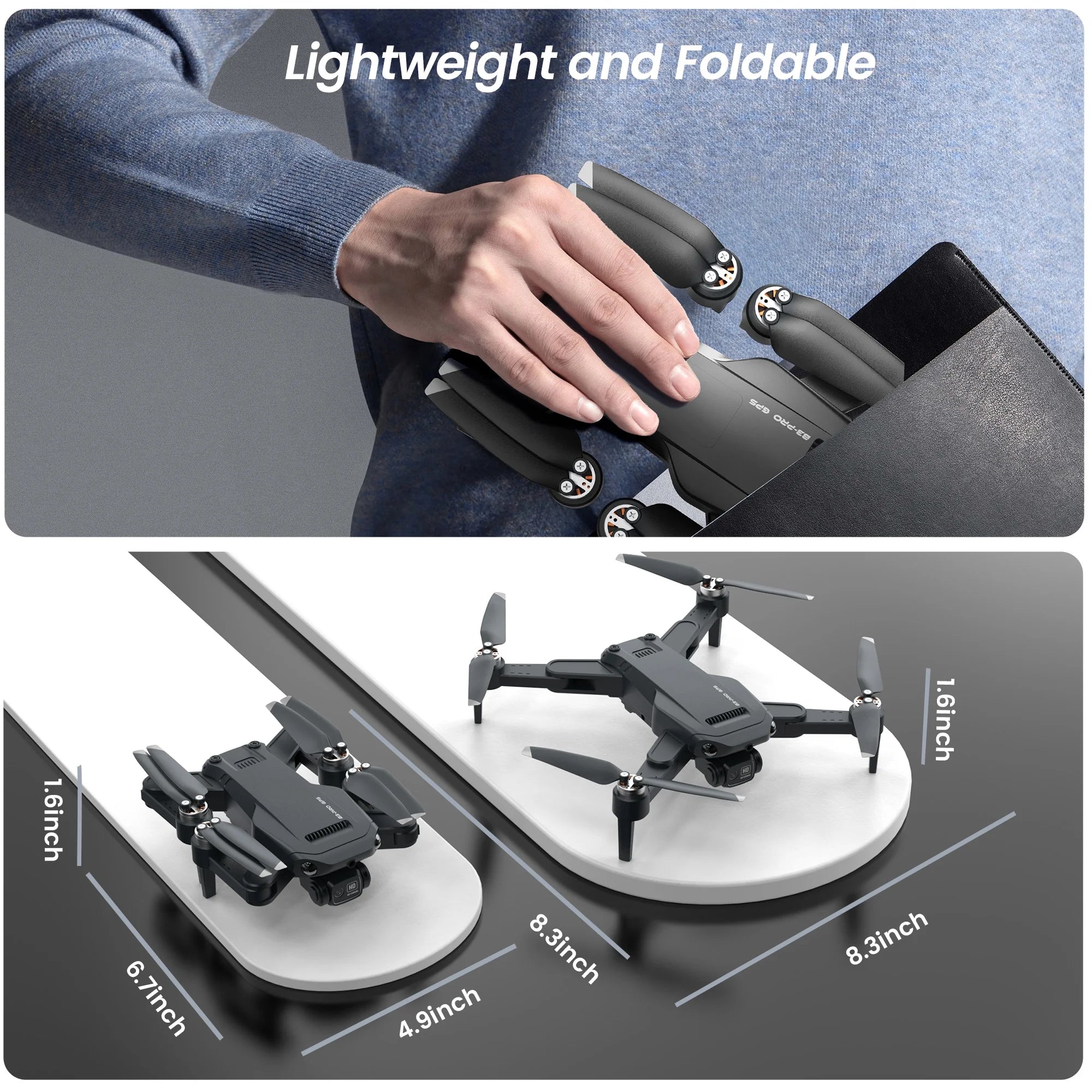 B3-PRO GPS Foldable Drone with 4K HD Camera – Brushless Motor, Dual Batteries, Black