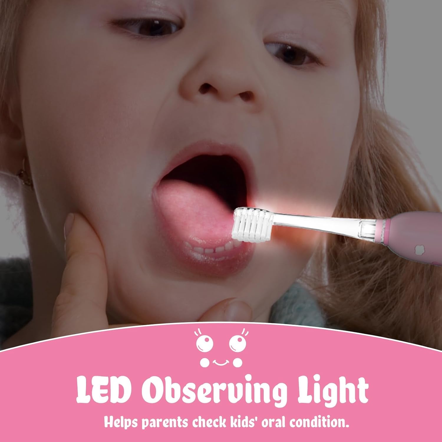 Kids Electric Toothbrush Rechargeable with Magnetic Charging – 8 Heads & LED Light for Toddlers & Kids Ages 2-6 (Pink)