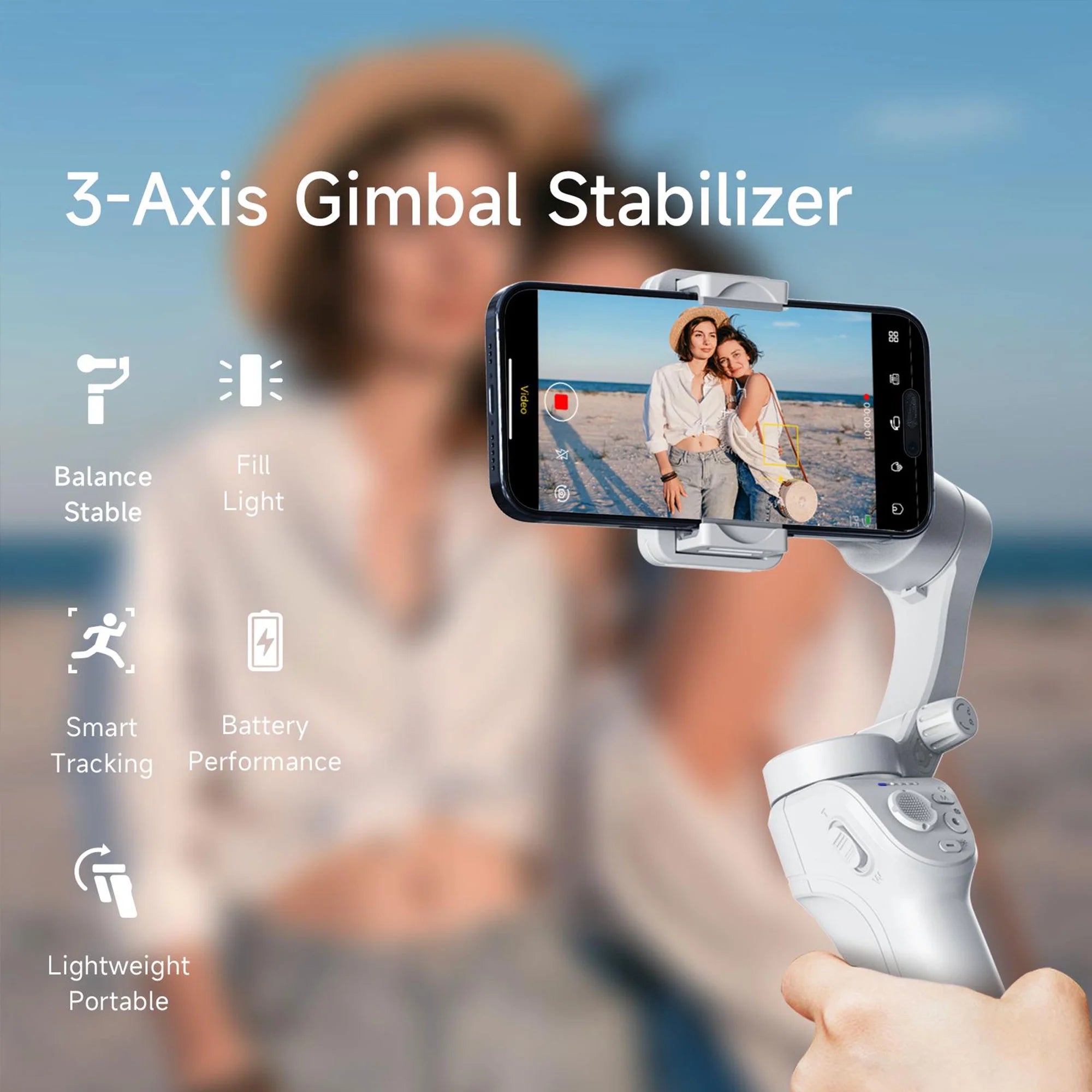🎥 Smartphone Gimbal Stabilizer – 3-Axis Handheld Camera Gimbal for iPhone & Android Face & Object Tracking | Anti-Shake | Portable & Foldable | Video Vlogging Gimbal for Creators