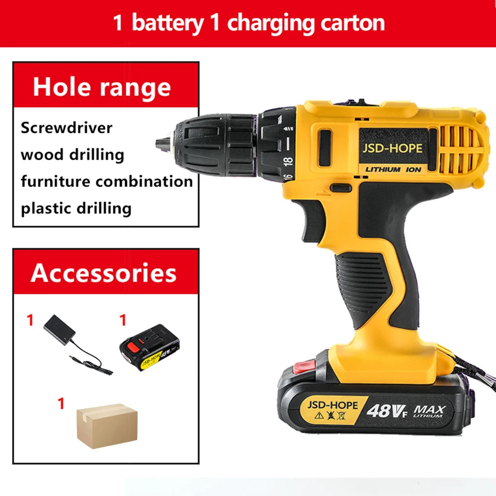 Electric Hand Drill & Hammer Drill — Rechargeable Lithium Battery Powered Handgun Drill