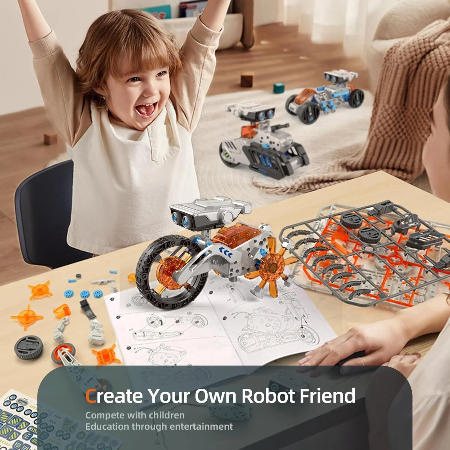 12-In-1 STEM Robot Kit Toys for Kids 8-12 — DIY Building Educational Science Kit