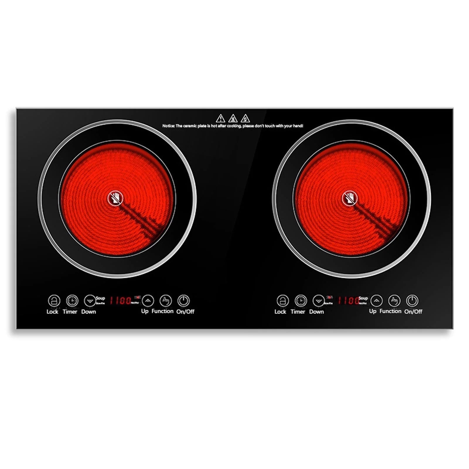 Electric Ceramic Cooktop 26.8" – 2-Burner Built-In Countertop Stove, 2200W, 11 Power Levels, LED Touch Control, Timer & Kids Lock