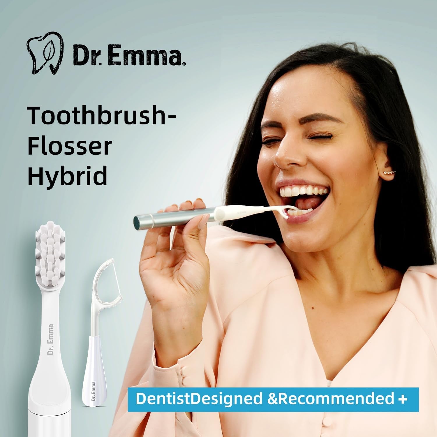 Electric Vibration Flosser – Power Flosser for Adults, Gum Stimulator & Teeth Cleaner with Toothbrush, Reusable Water Flosser Alternative – Baby Blue