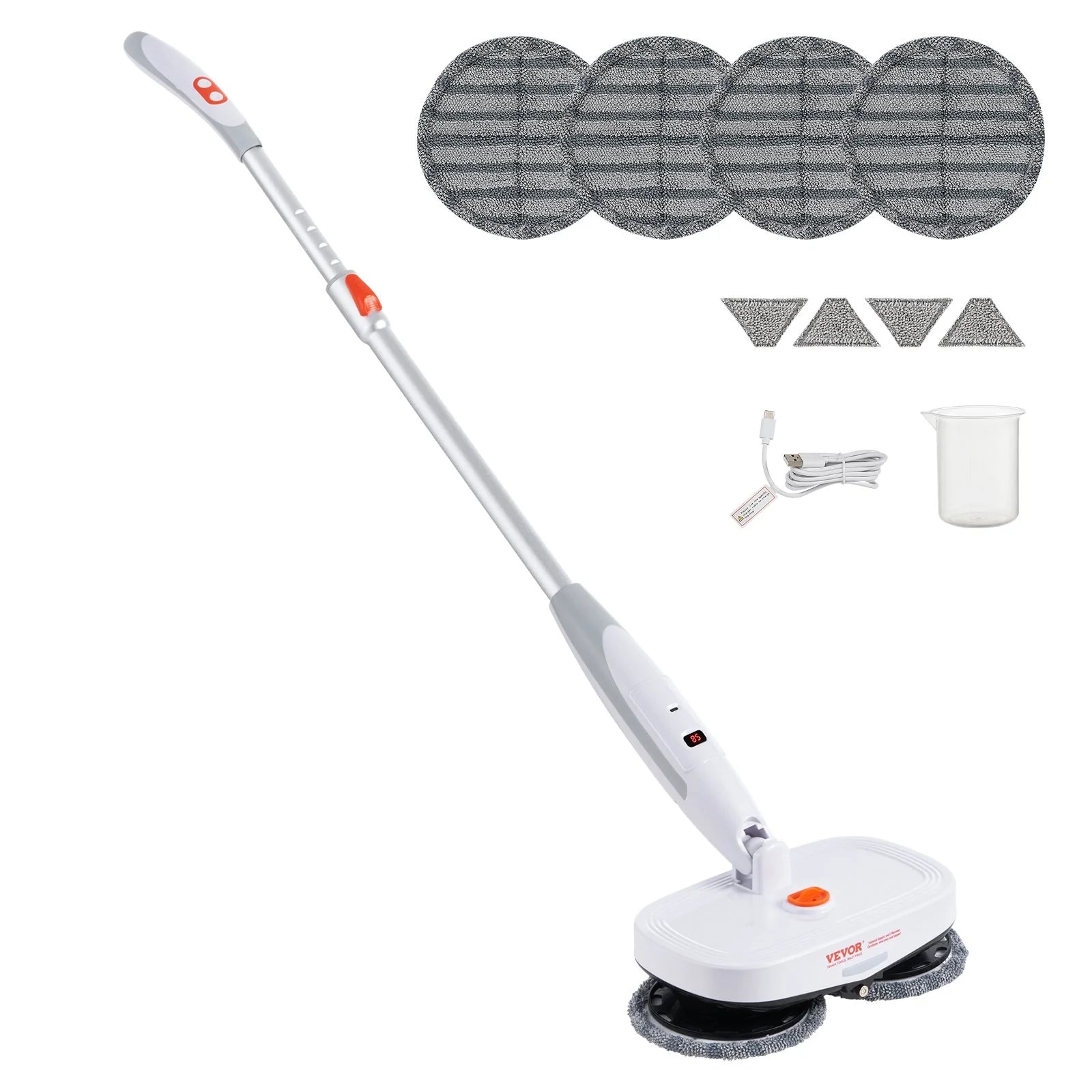 VEVOR Cordless Electric Spin Mop – Battery-Powered Floor Cleaner with Water Tank, LED Headlight, Dual Mop Heads & Microfiber Pads for Hardwood, Tile, and Laminate