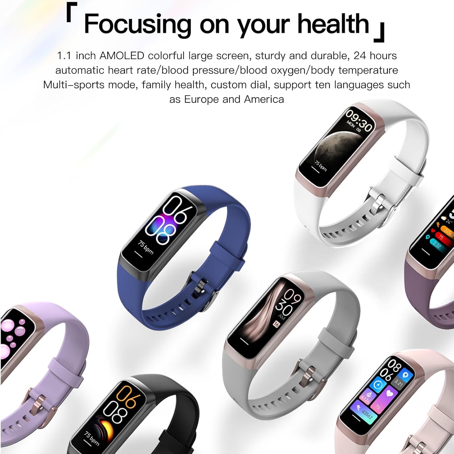 Keep Health Fitness Tracker for Women & Men AMOLED Display | Blood Pressure Monitor | Step & Calorie Tracker | IP68 Waterproof | Compatible with Android & iOS