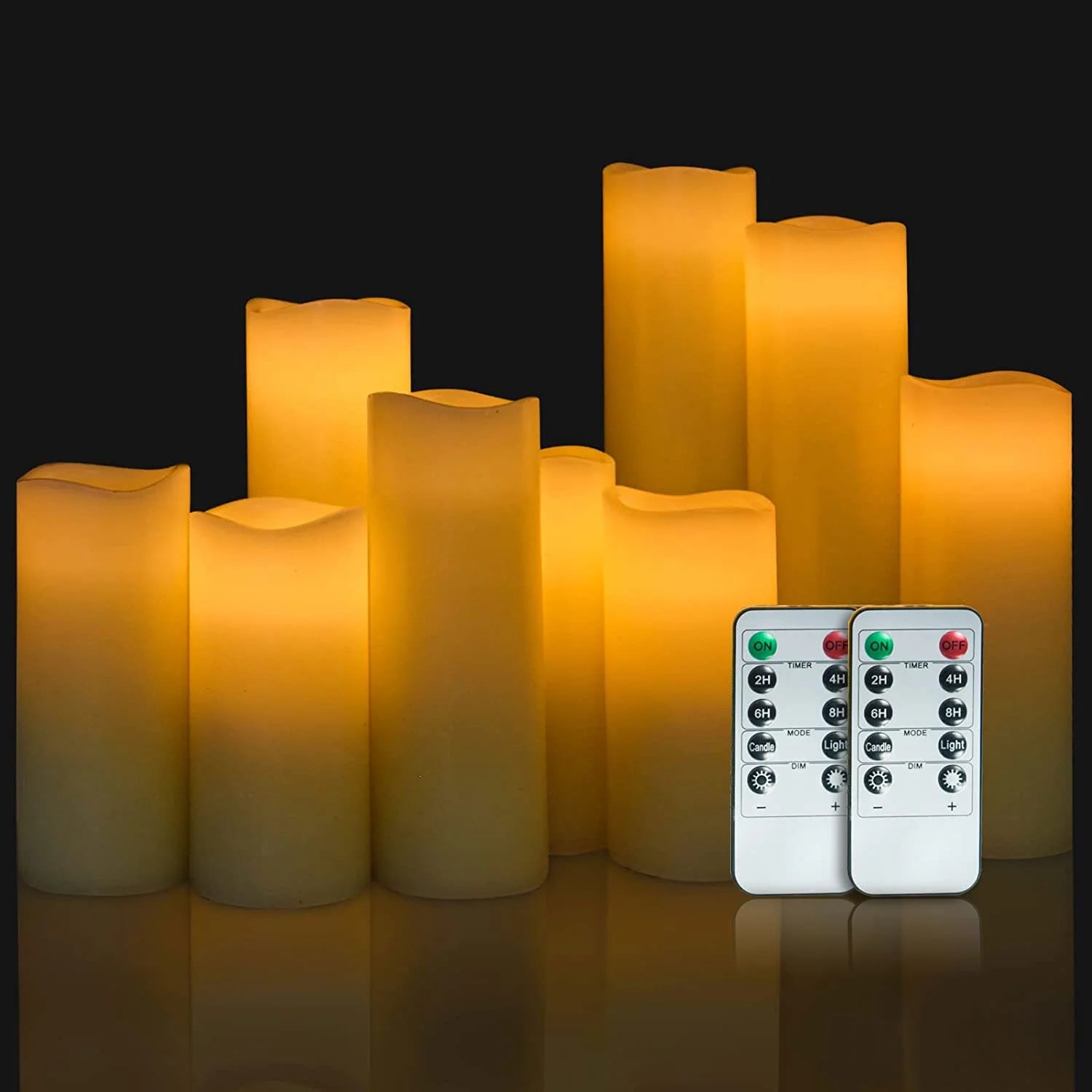9-Pack Flameless Real Wax LED Pillar Candles – Battery Operated Ivory Electric Candles with Flickering Light, Remote Control & Timer, 300+ Hours Use for Halloween & Home Decor