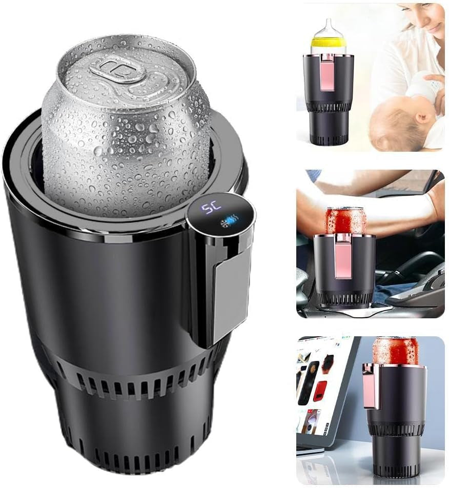 2-in-1 Smart Car Cup Warmer & Cooler — Auto Heating & Cooling Car Tumbler Holder (Black)