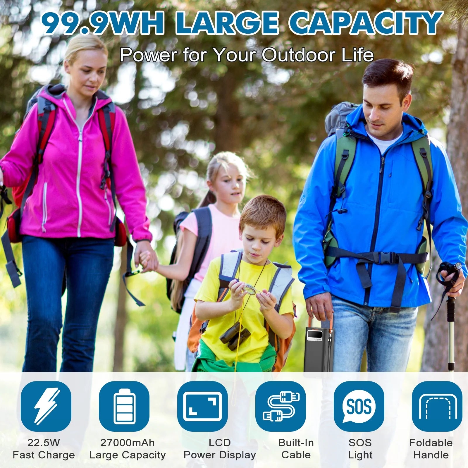 Portable Charger 60000mAh Solar Power Bank 222Wh with SOS Light – 22.5W PD Fast Charging for iPhone & Android | Camping, RV, Home & Emergency Backup