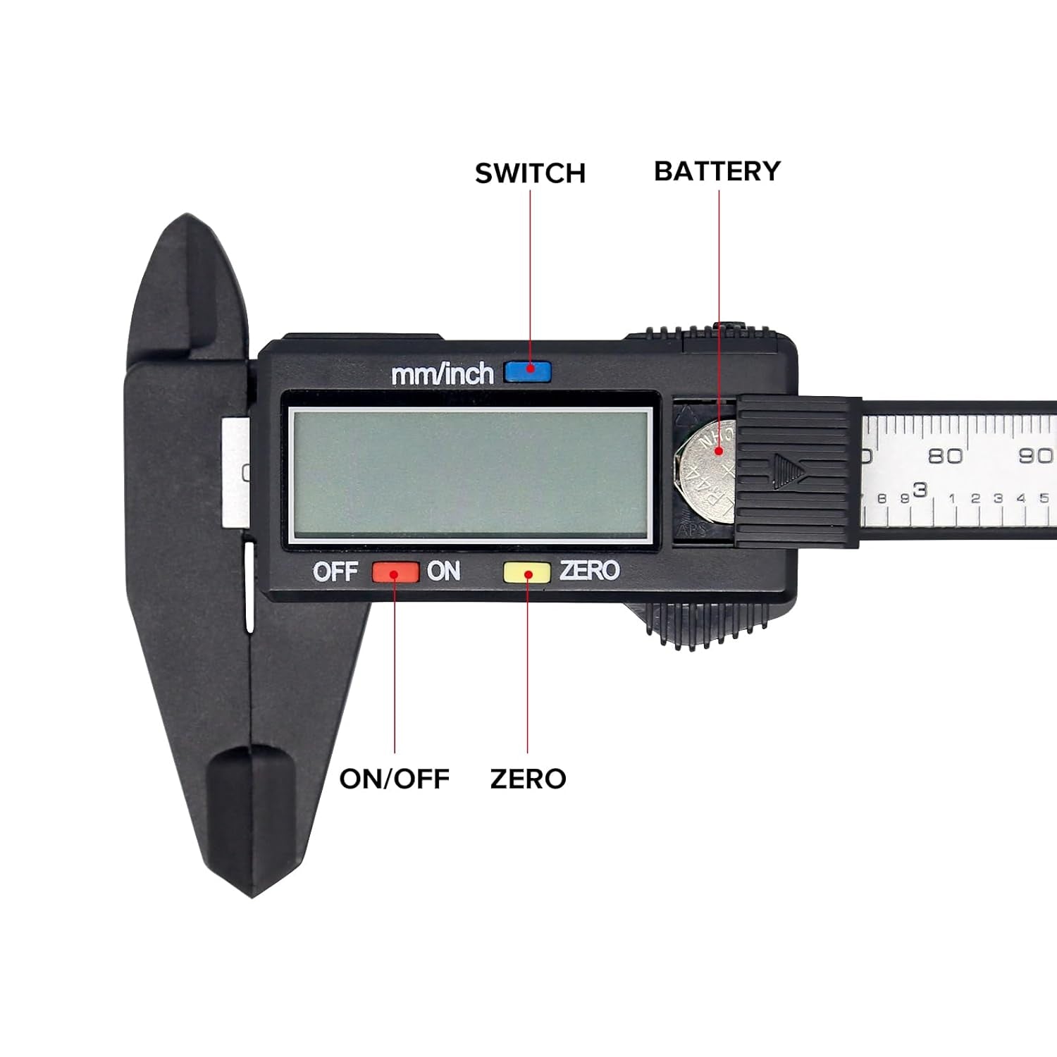 Electronic Digital Caliper – 0-6 Inch/150mm Plastic Vernier Caliper with Inch/MM Conversion, Extra Large LCD Screen & Auto-Off Feature