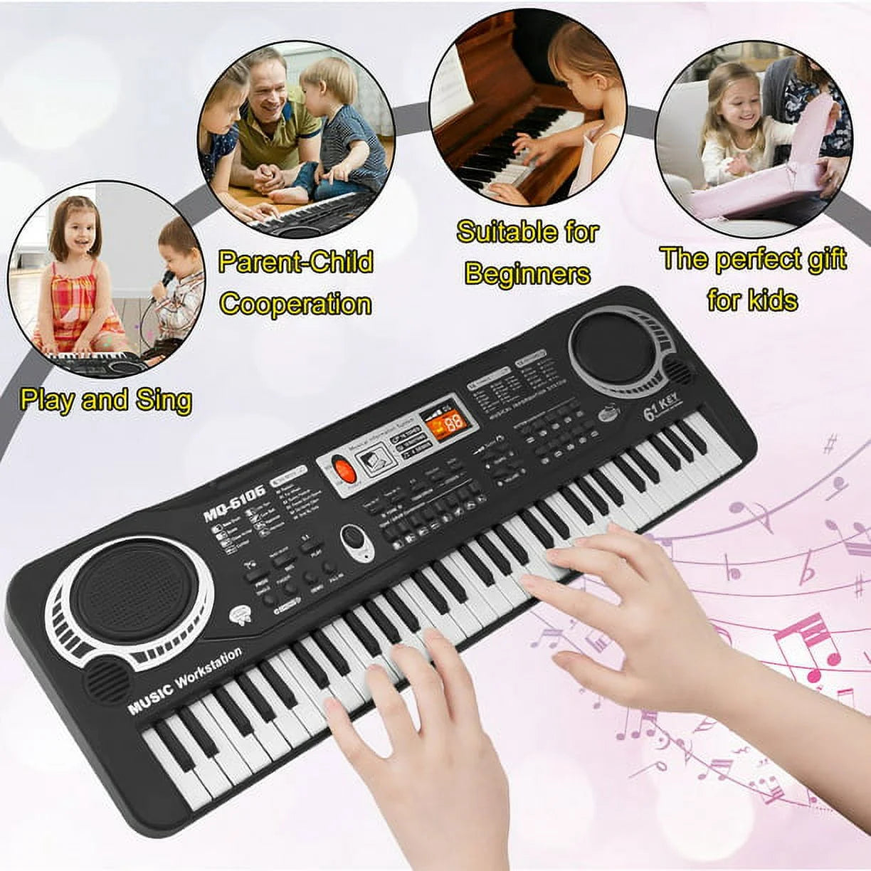Electronic Keyboard Piano for Kids – 61 Keys Digital Music Keyboard with Microphone, Beginner-Friendly Musical Instrument