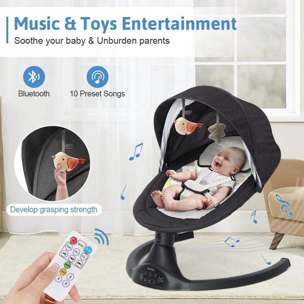 🍼 Electric Baby Swing with Bluetooth Music – 5 Sway Modes, 3 Timers, Black Infant Bouncer Rocker