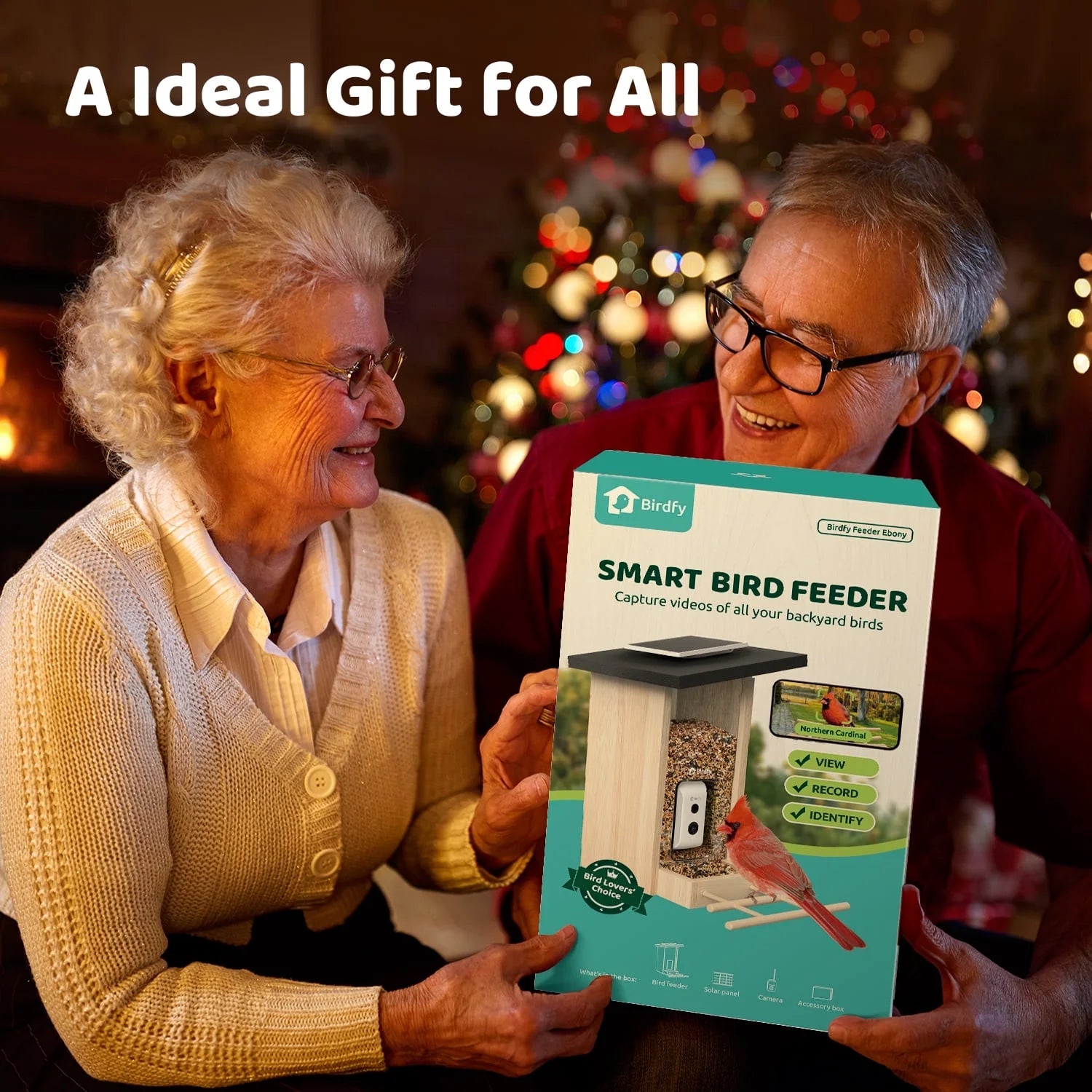 Smart Bird Feeder with Camera & Solar Panel – AI Identifies 6000+ Species, Eco-Friendly Wooden Design, 1080P HD Bird Watching Camera – Ideal Gift (Ebony)