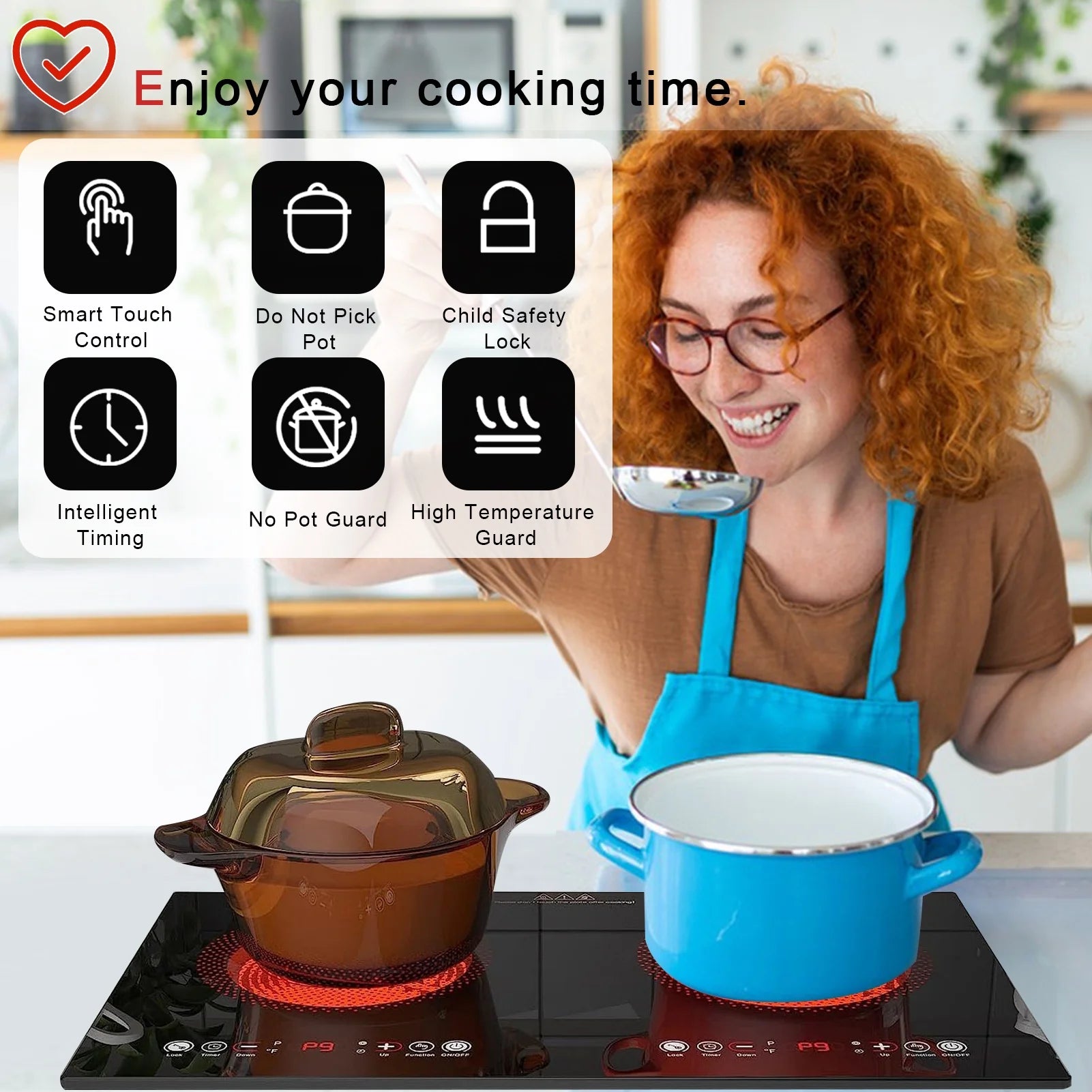 Electric Ceramic Cooktop 26.8" – 2-Burner Built-In Countertop Stove, 2200W, 11 Power Levels, LED Touch Control, Timer & Kids Lock