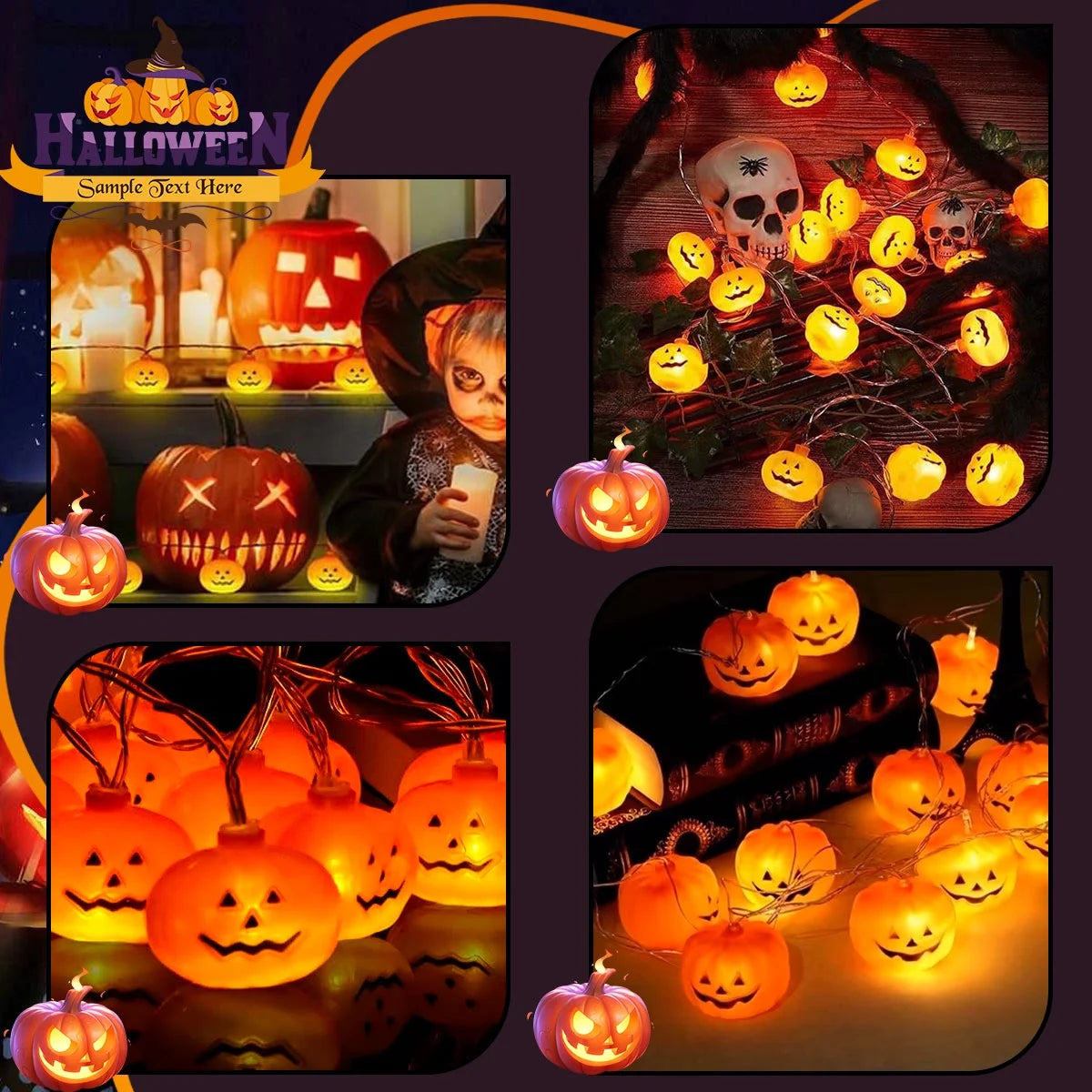 Halloween Pumpkin String Lights – 40 LED Lights, 19.7 Ft, Halloween & Thanksgiving Party Decor