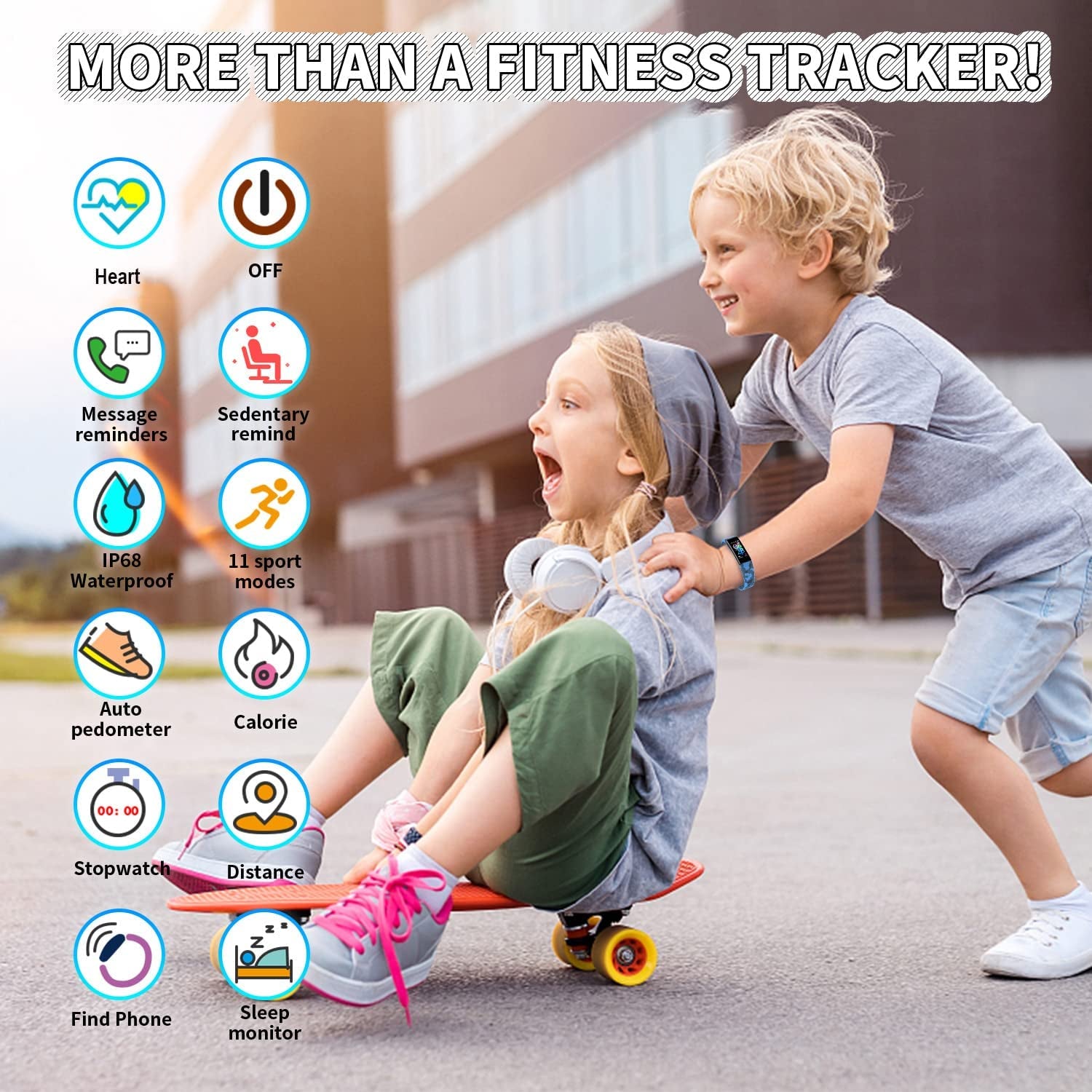 Kids Fitness Tracker Watch – Smart Activity Tracker with Pedometer, Stopwatch, IP68 Waterproof, 11 Sports Modes, Compatible for Ages 6-16