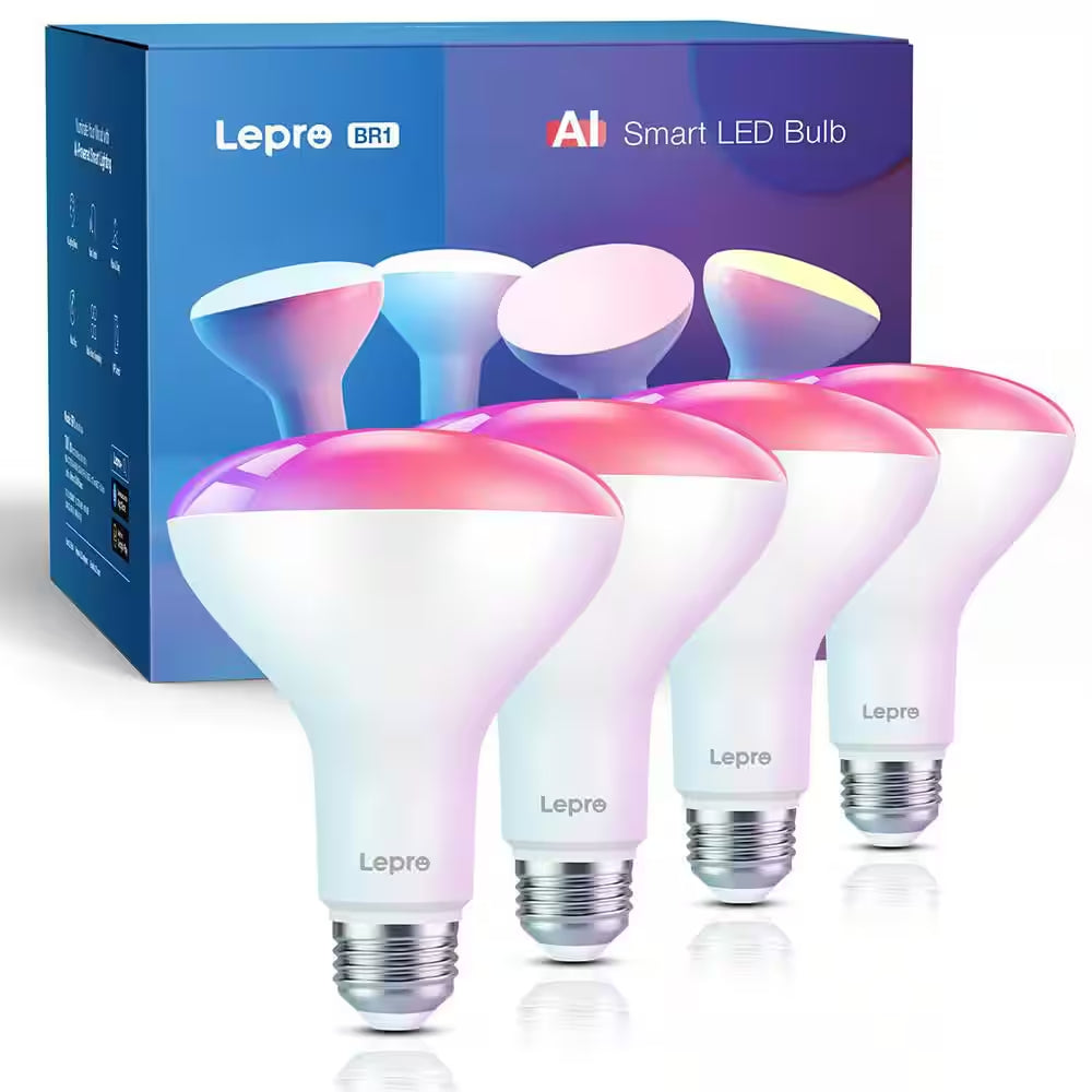 60-Watt Equivalent AI Smart BR30 Color Changing Flood LED Light Bulb with Voice Control (4-Pack)