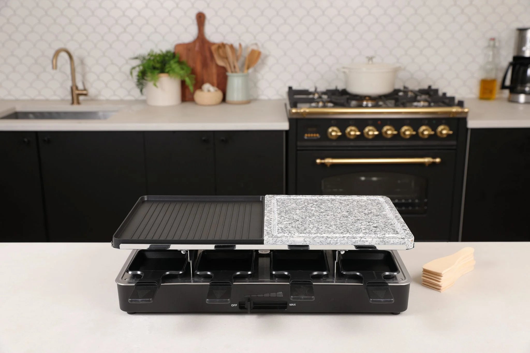 Electric Raclette Table Grill – Nonstick Grilling Plate & Cooking Stone for Indoor BBQ, Cheese Melting & Family Meals