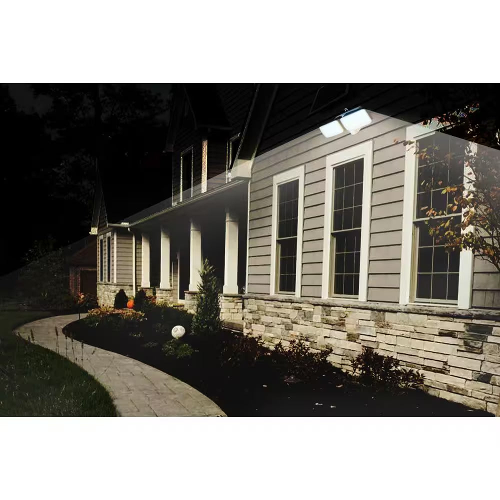 10-Watt White Solar Powered Dual Head Motion Activated Outdoor LED Flood Spot Light