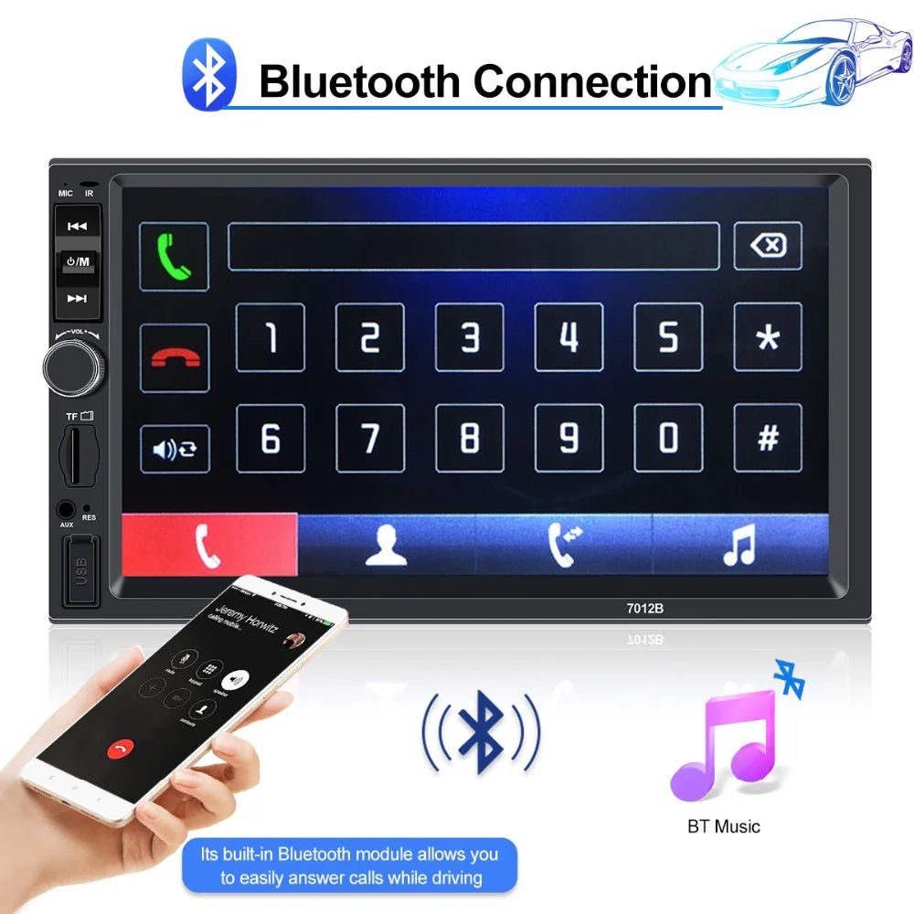 Double Din Car Stereo with 7-Inch HD Touch Screen Multimedia Car Radio Player | Bluetooth | FM | USB | AUX | Rear Camera Input | Mirror Link | Car Audio Entertainment System