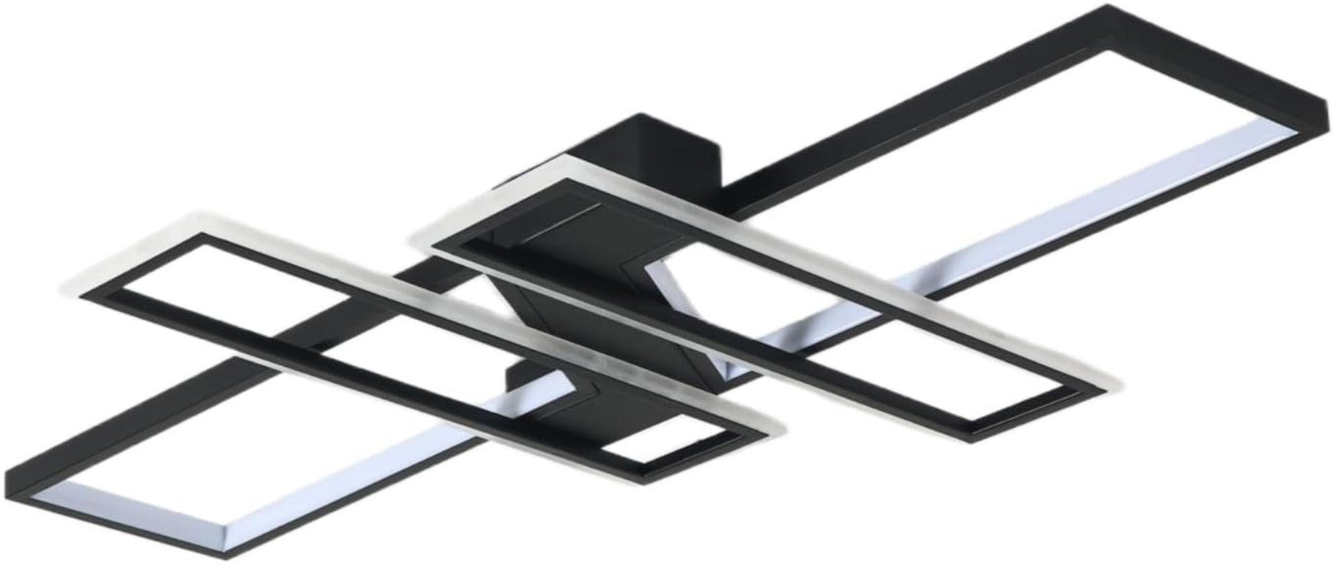 35.4" Modern LED Ceiling Light Fixture – 94W Black Dimmable Rectangular Chandelier with Remote Control, Flush Mount Geometric Lamp for Living Room & Bedroom
