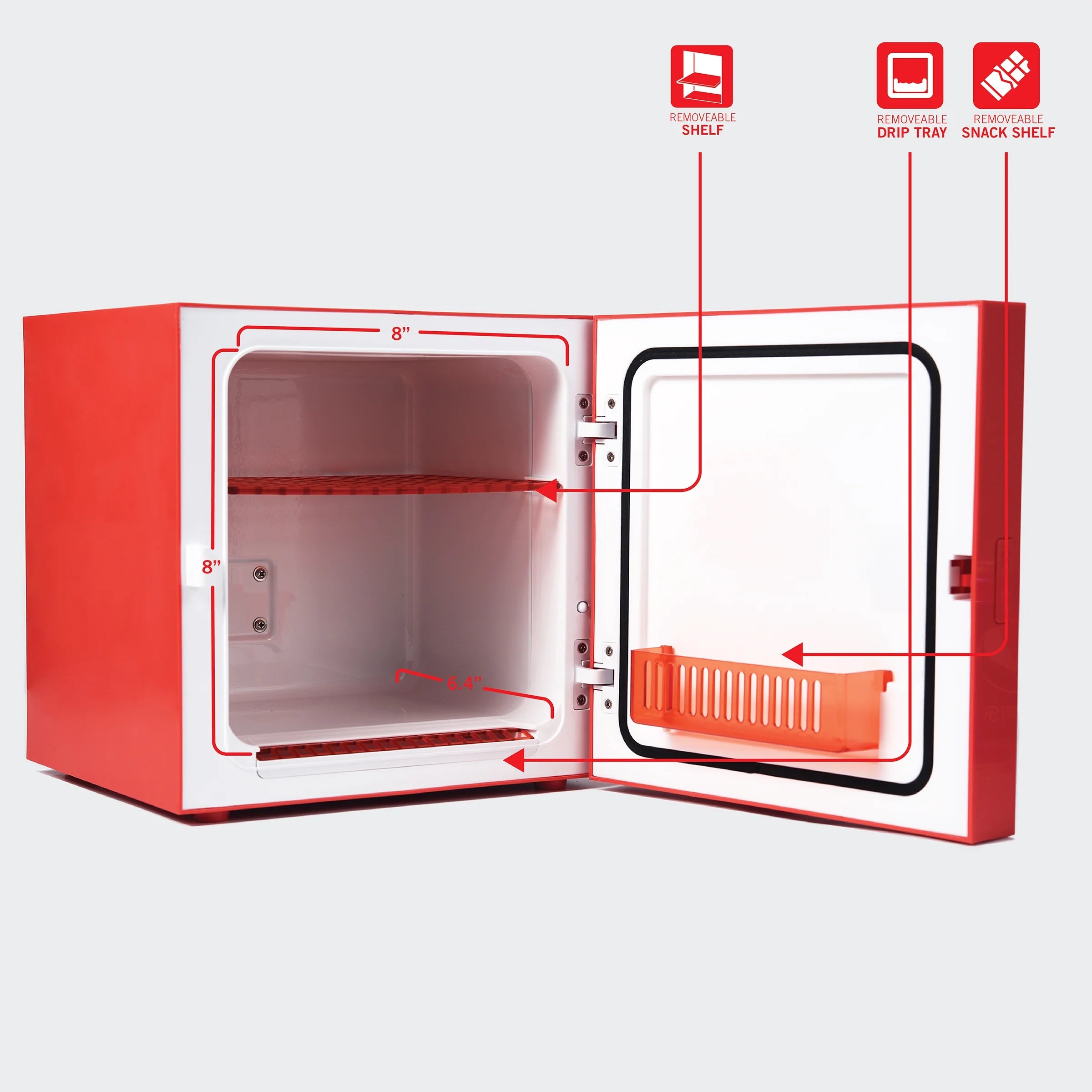 Red Cooler Mini Fridge – 6.7L Single Door, Holds up to 9 Cans, AC/DC Powered