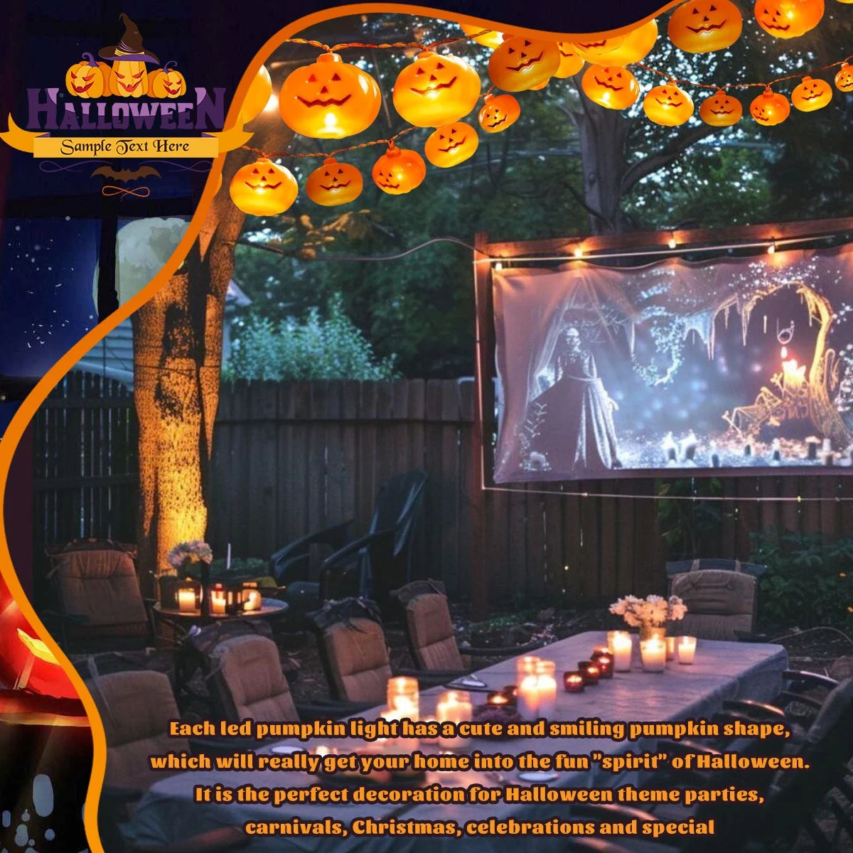 Halloween Pumpkin String Lights – 40 LED Lights, 19.7 Ft, Halloween & Thanksgiving Party Decor